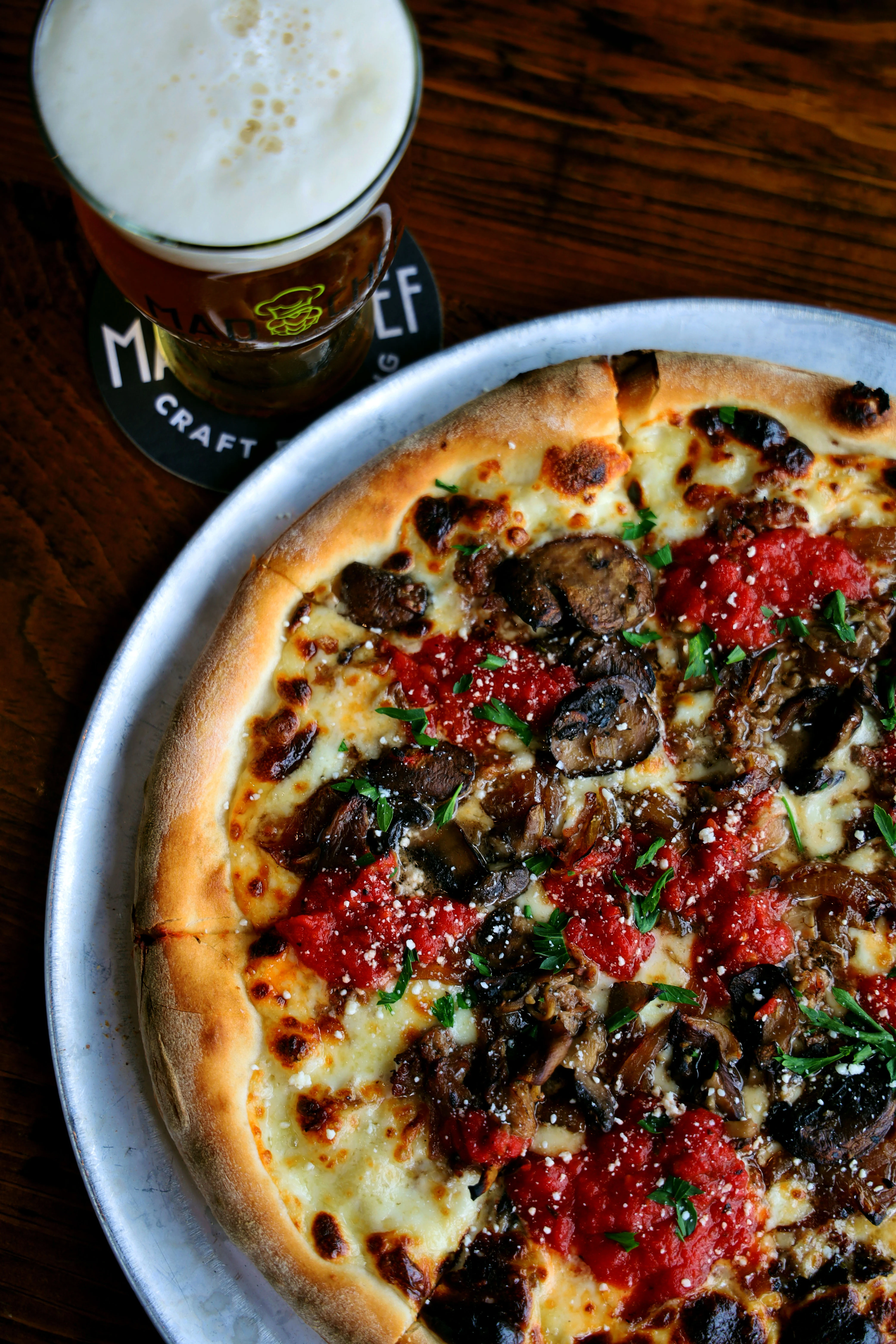 Delicious wood-fired pizza with cheese and basil
