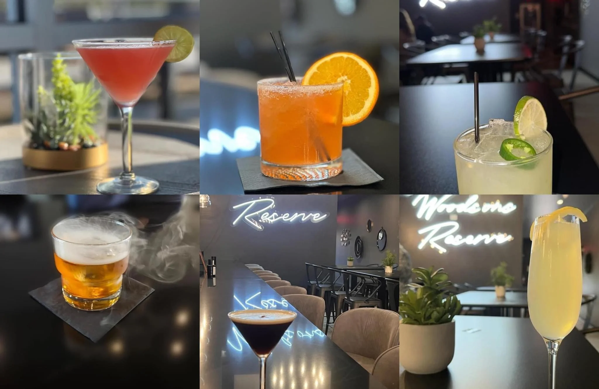Colorful cocktails served at a modern bar