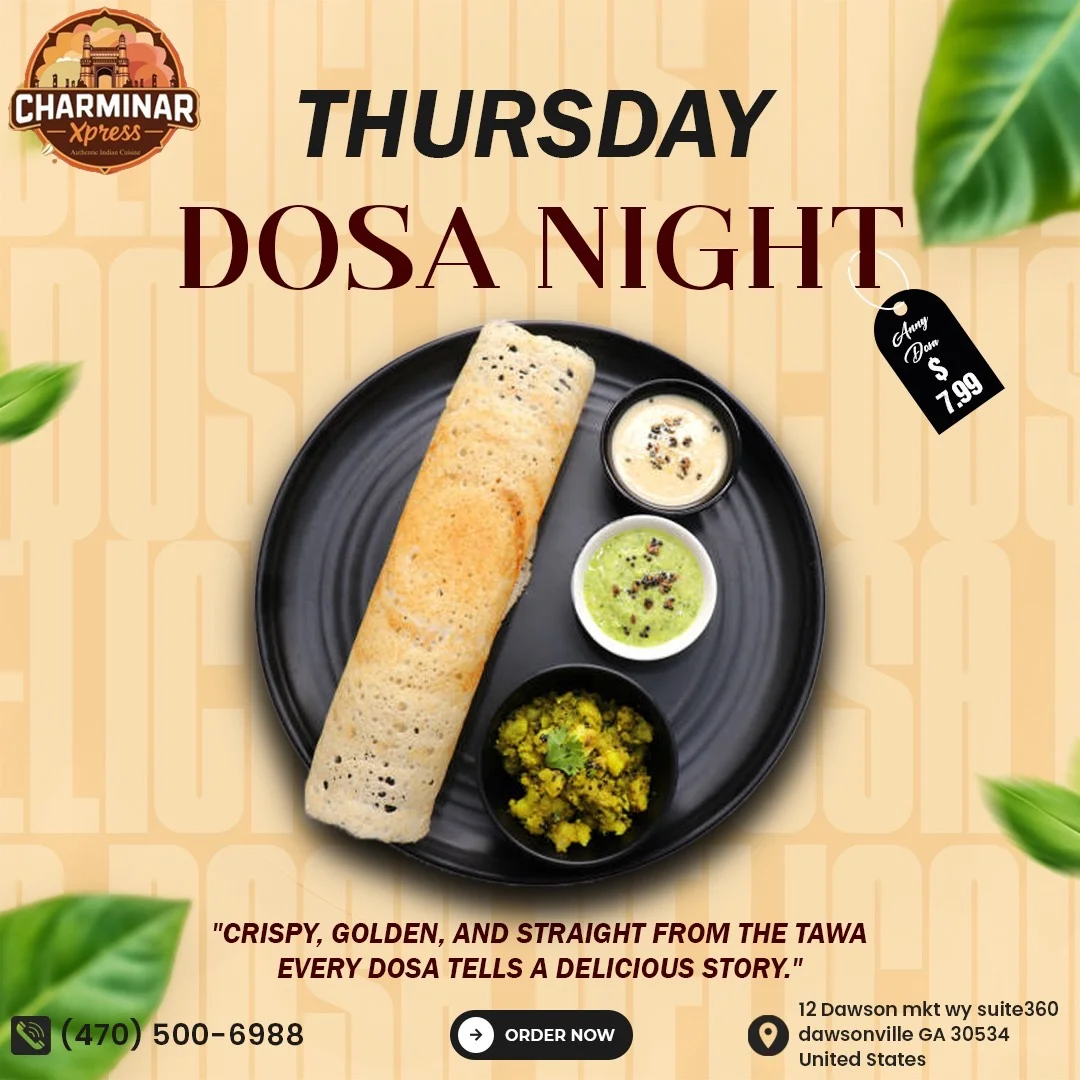 Crispy South Indian dosa served with chutneys and potato filling