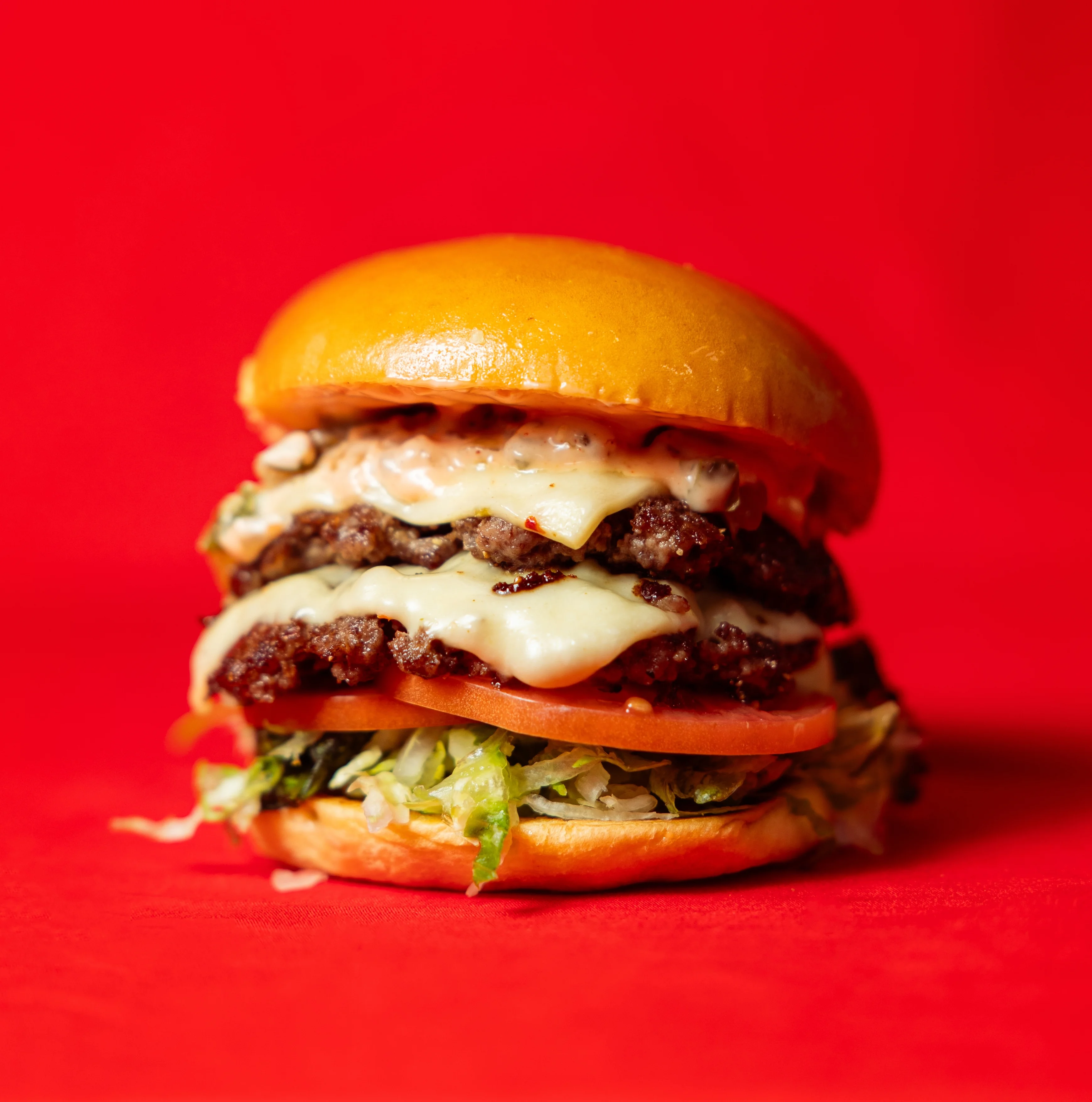 Juicy double cheeseburger with melted cheese