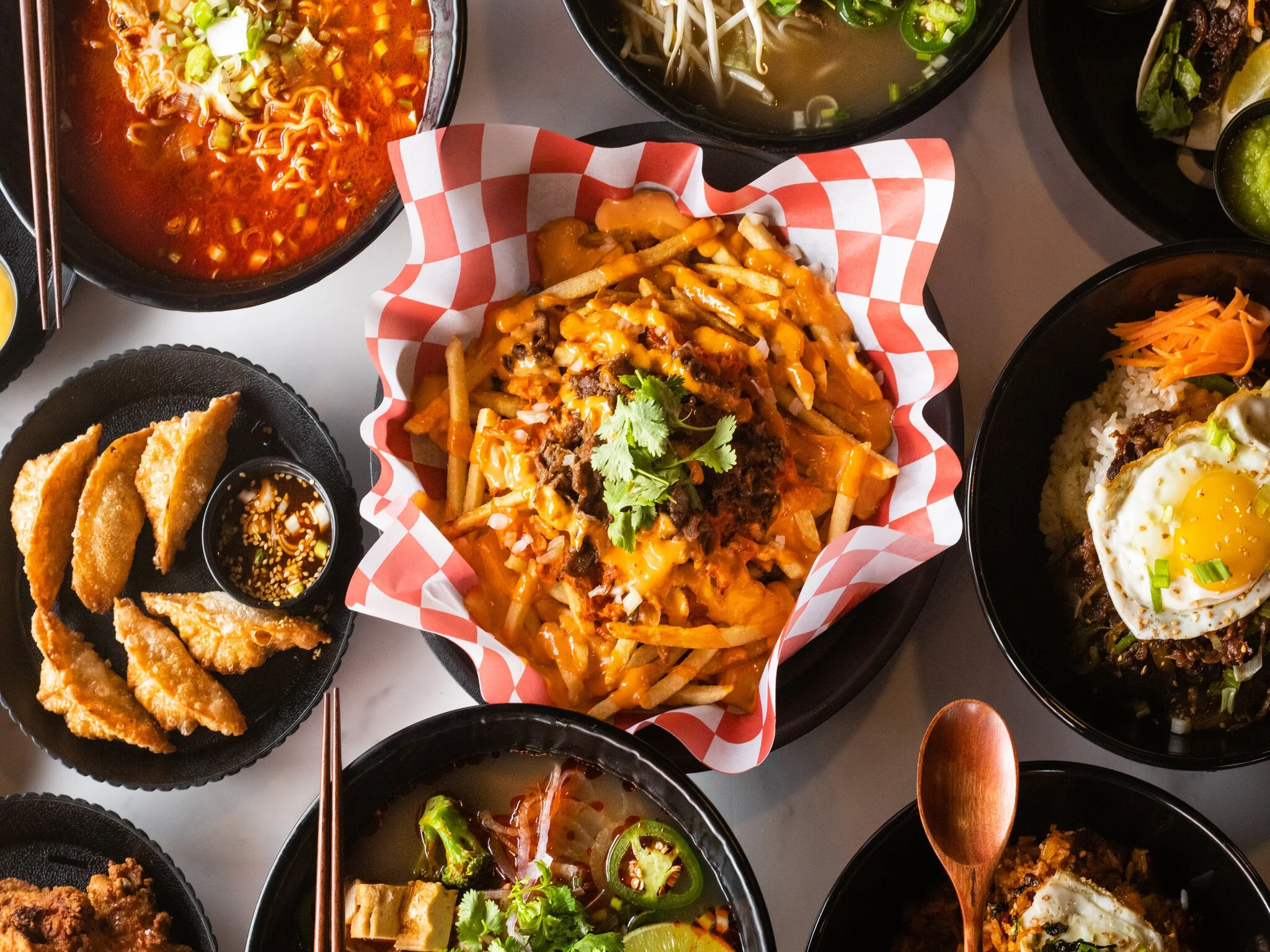 Korean loaded fries topped with beef and cheese