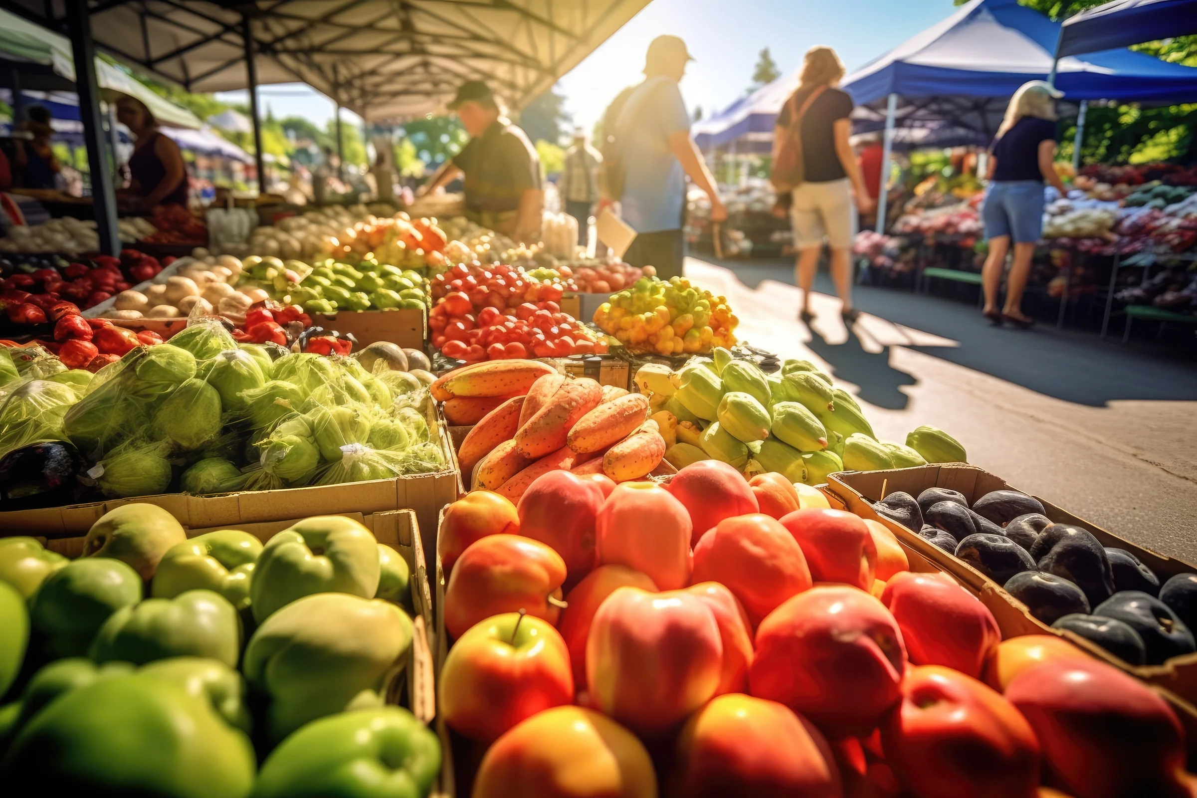 Vibrant farmers market with fresh produce