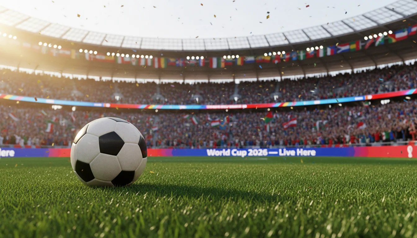 Soccer ball on the field at World Cup 2026 stadium