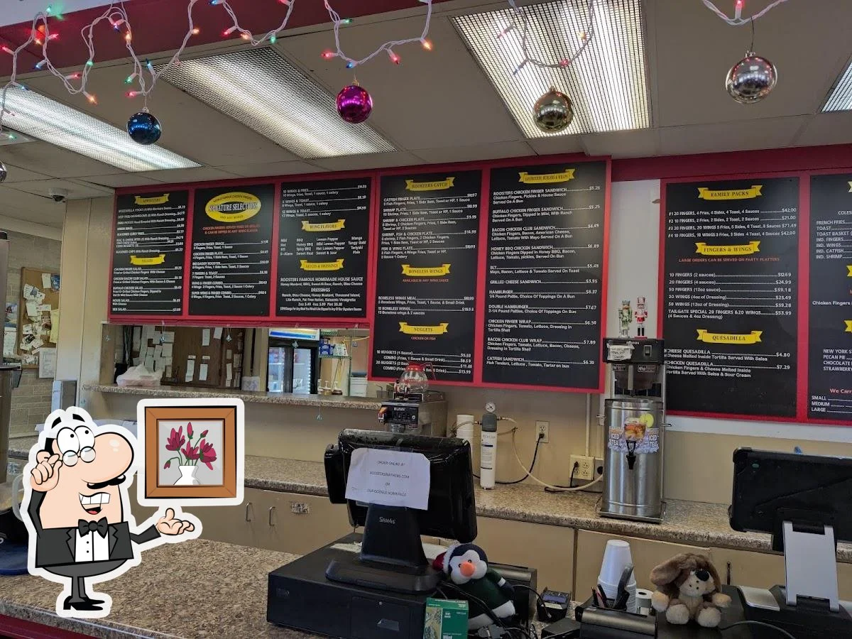 Cozy restaurant counter with menu and festive decor