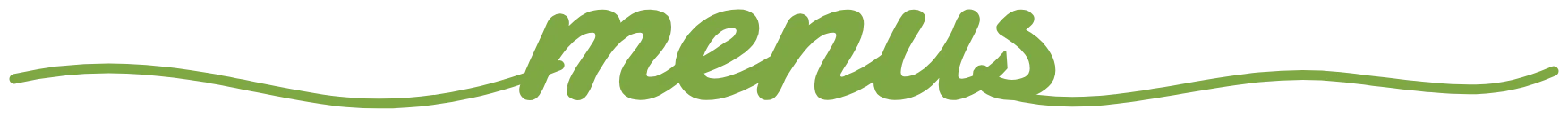 Stylish typography of the word 'menus' in green cursive lettering
