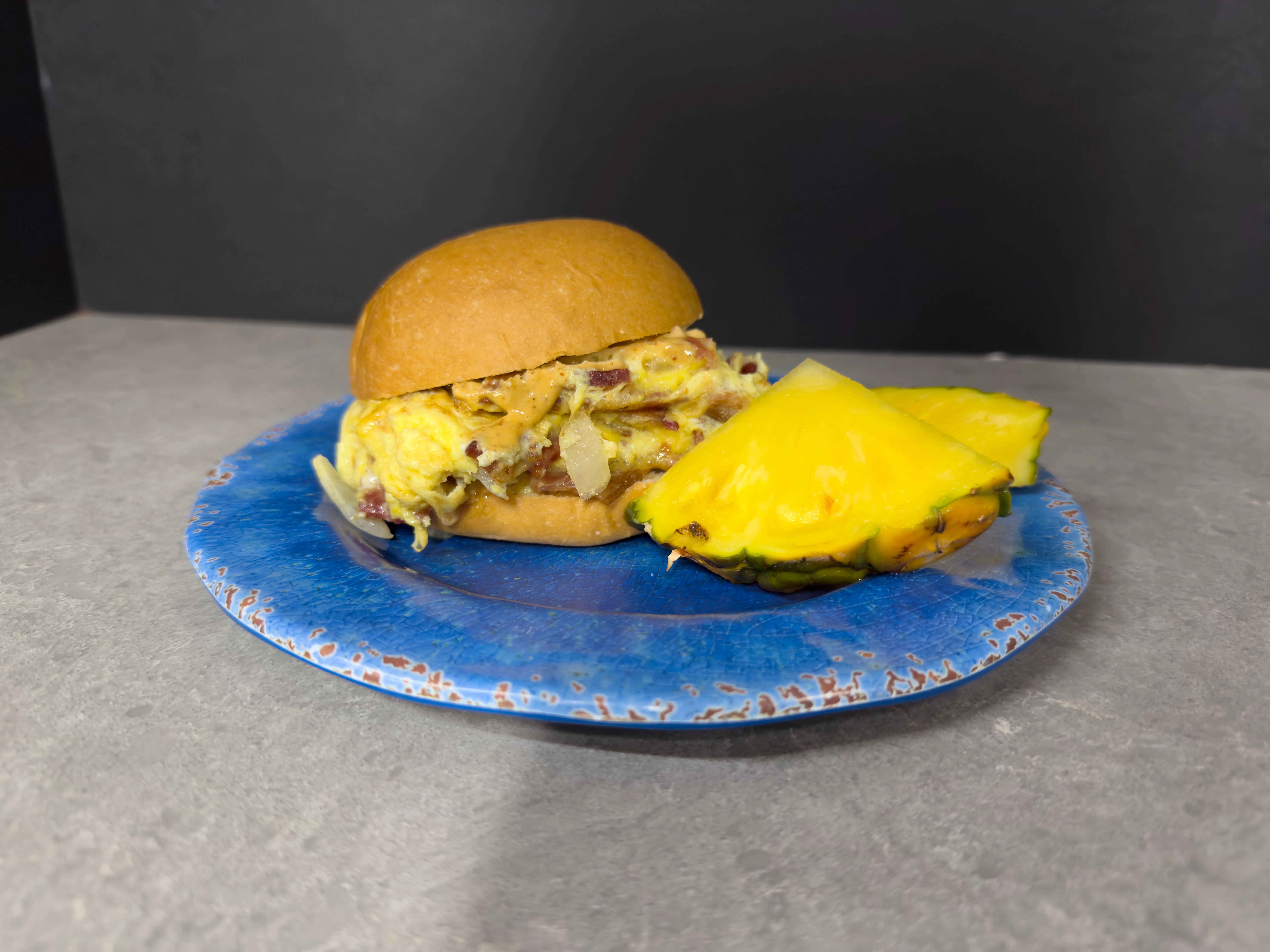 A freshly made egg sandwich for breakfast