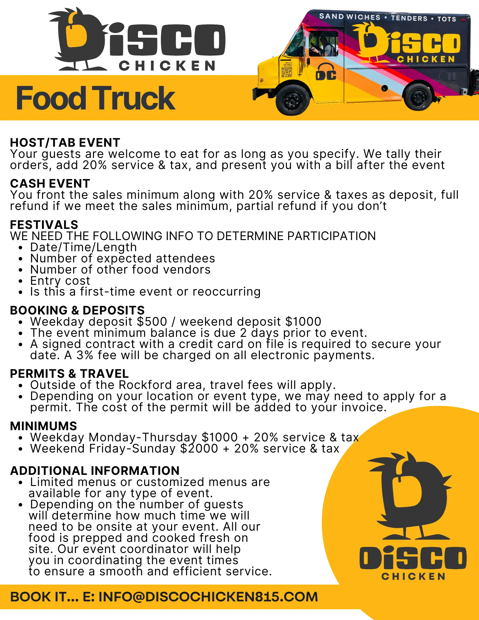 Food truck booking document for DC Food Truck services.