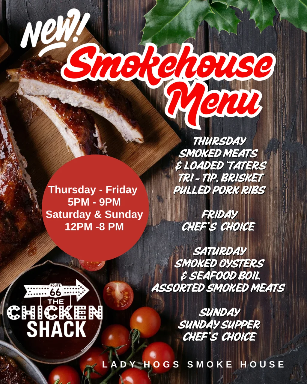 Smoky barbecue ribs served at a smokehouse restaurant