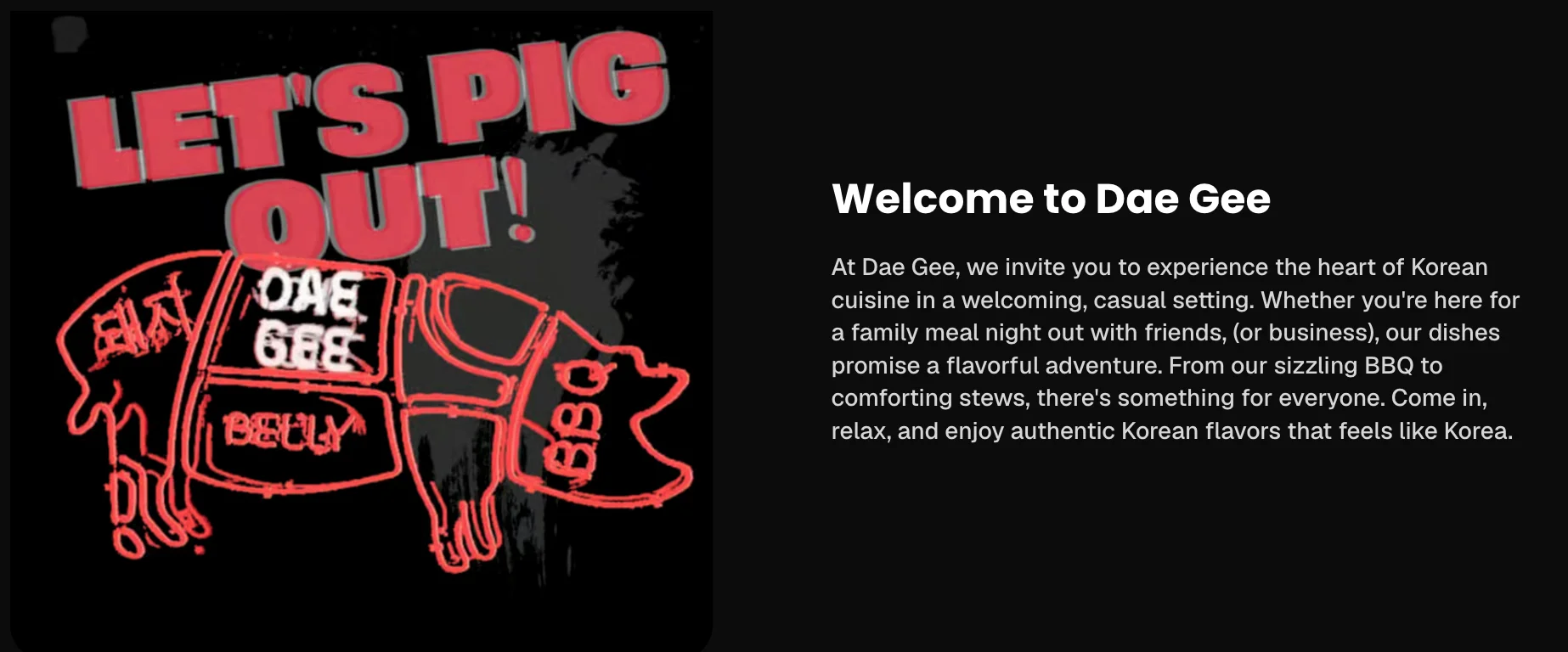 Korean BBQ restaurant welcoming sign with pig illustration