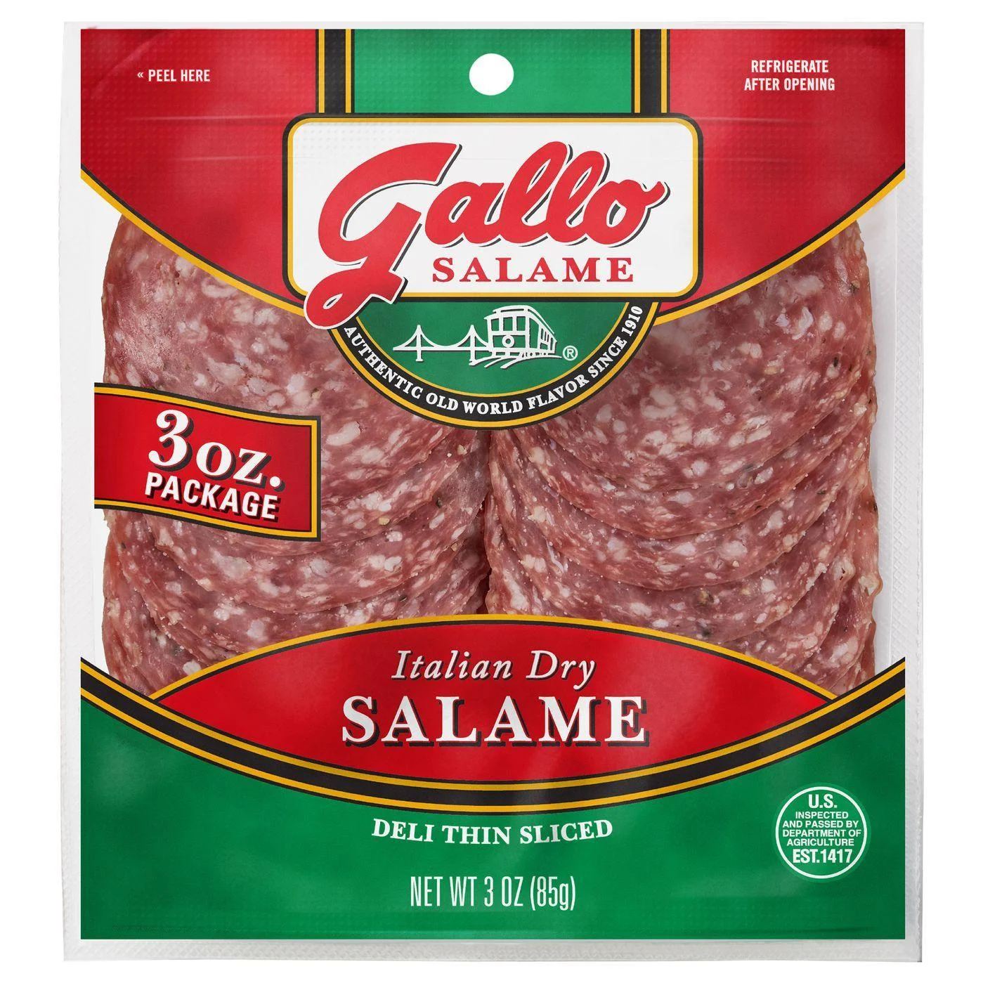 Gallo Deli Thin Sliced Italian Dry Salami, 3 oz.