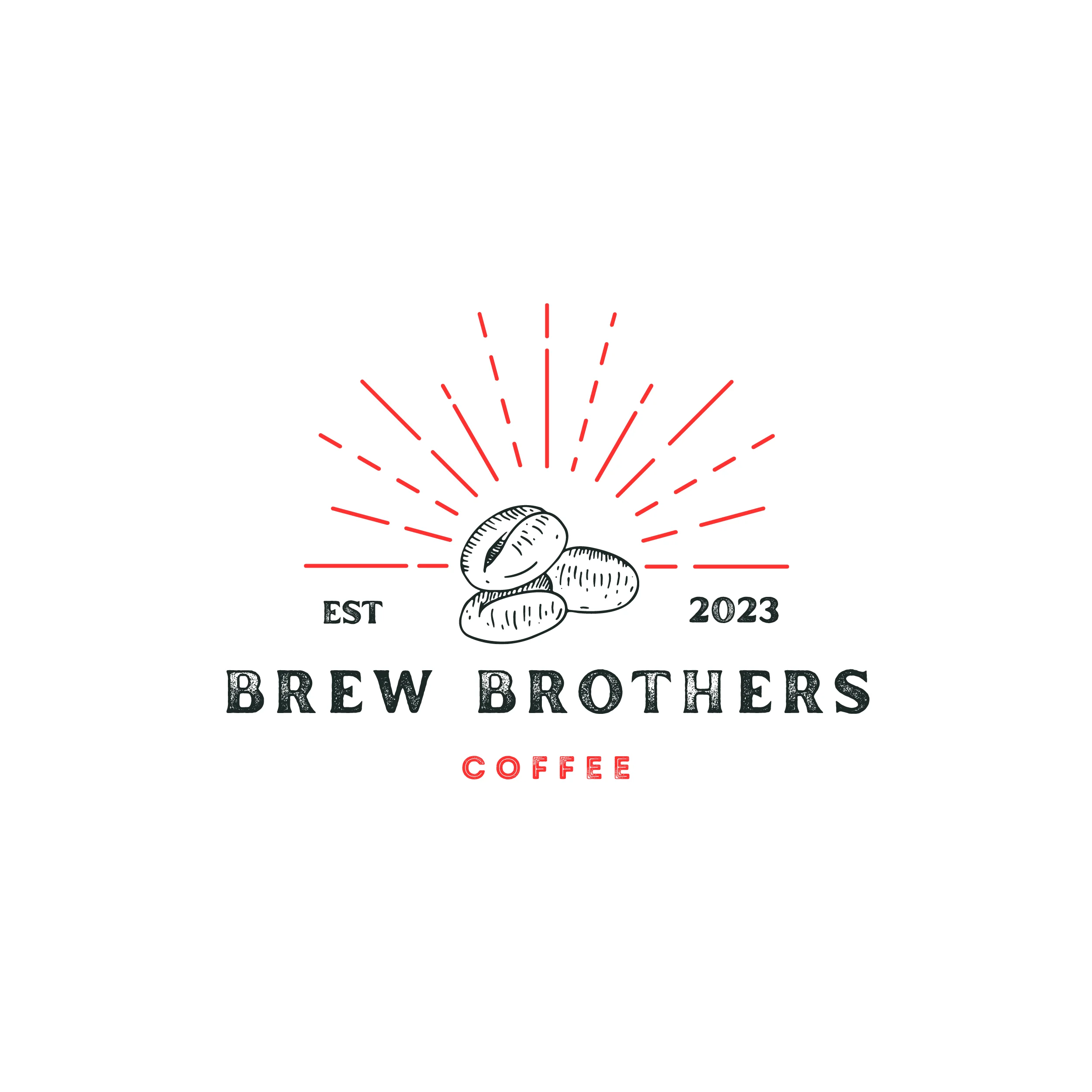 Brew Brothers coffee logo with coffee beans and sunburst design