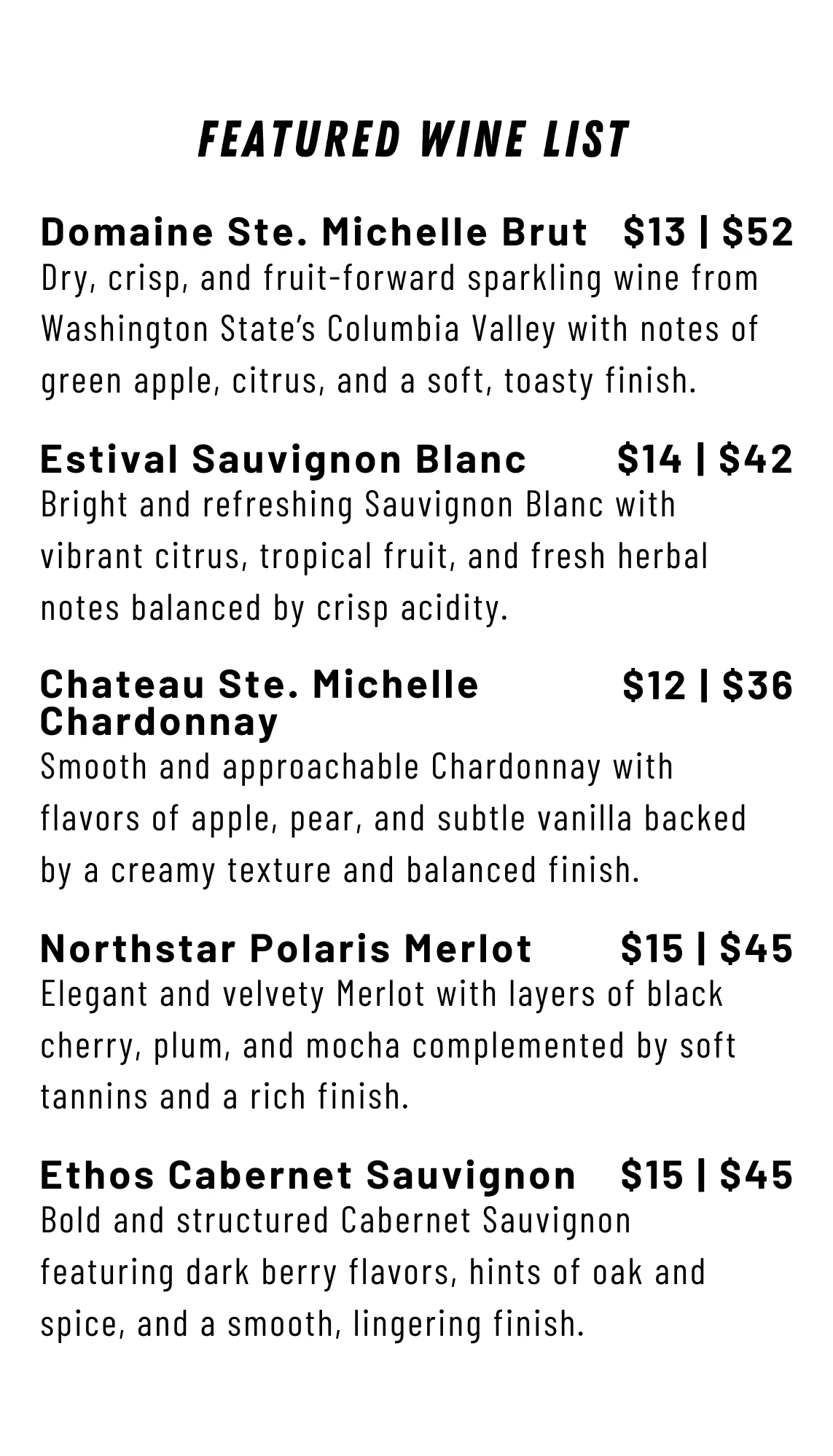 Fresh sheet menu for May 2026 featuring seasonal dishes and specials.