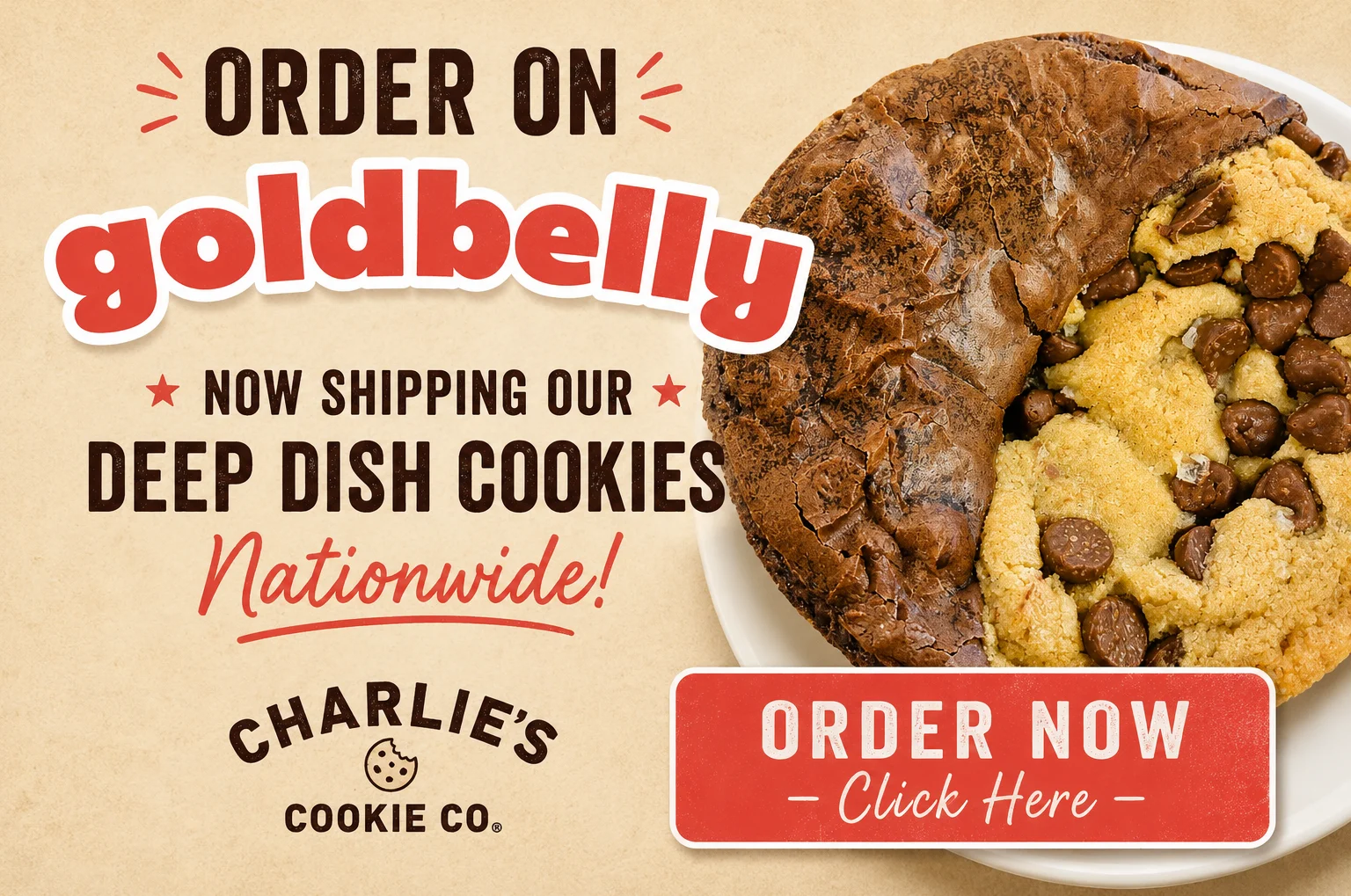 Deep dish cookie dessert from Charlie's Cookie Co.