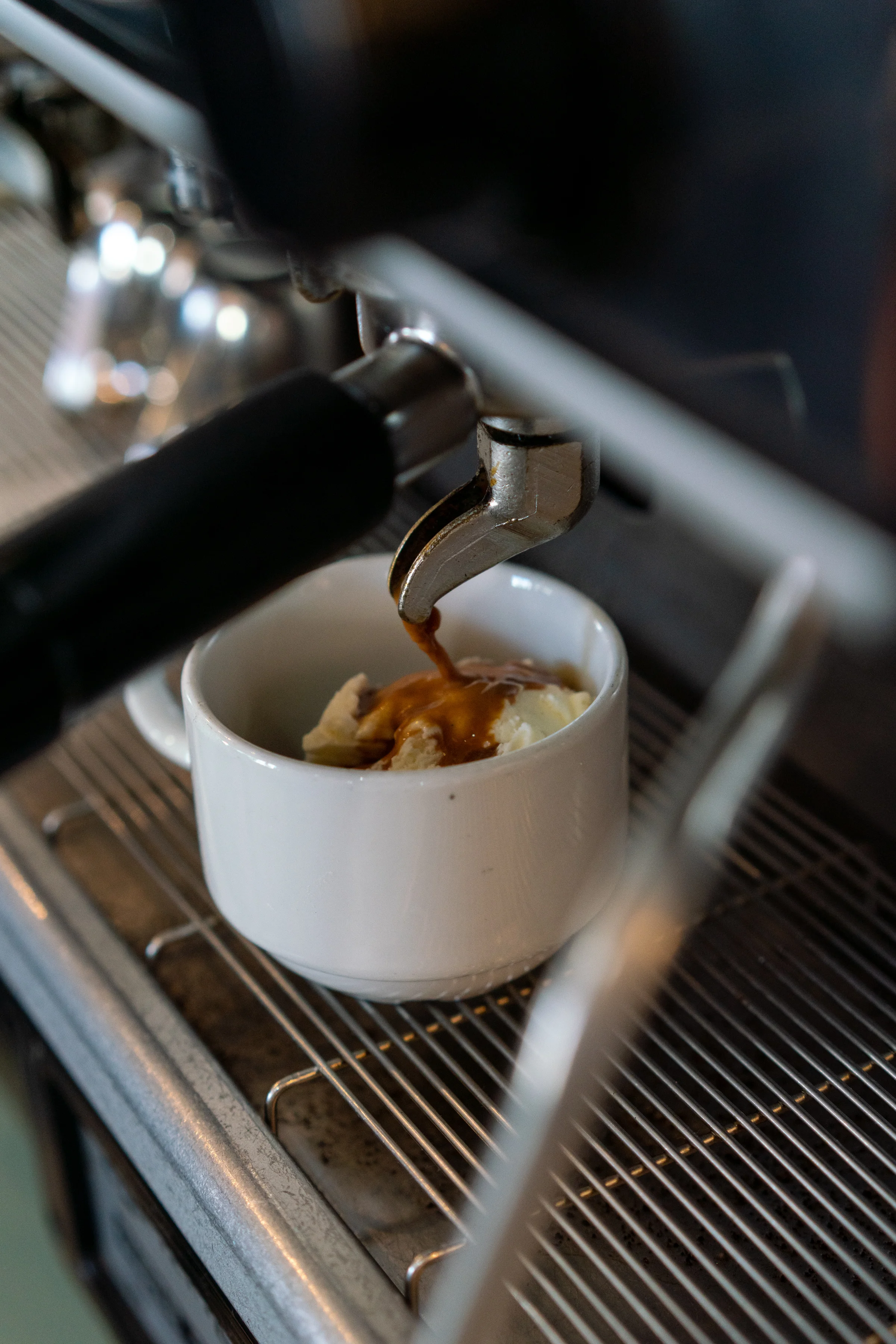 Espresso poured over locally made Cowlick's ice cream served at Frankie's Pizza & Ice Cream in Mendocino, California