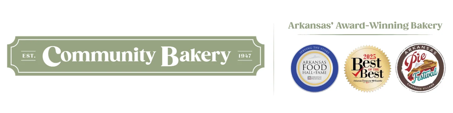 Community Bakery logo and awards showcasing Arkansas' best bakery