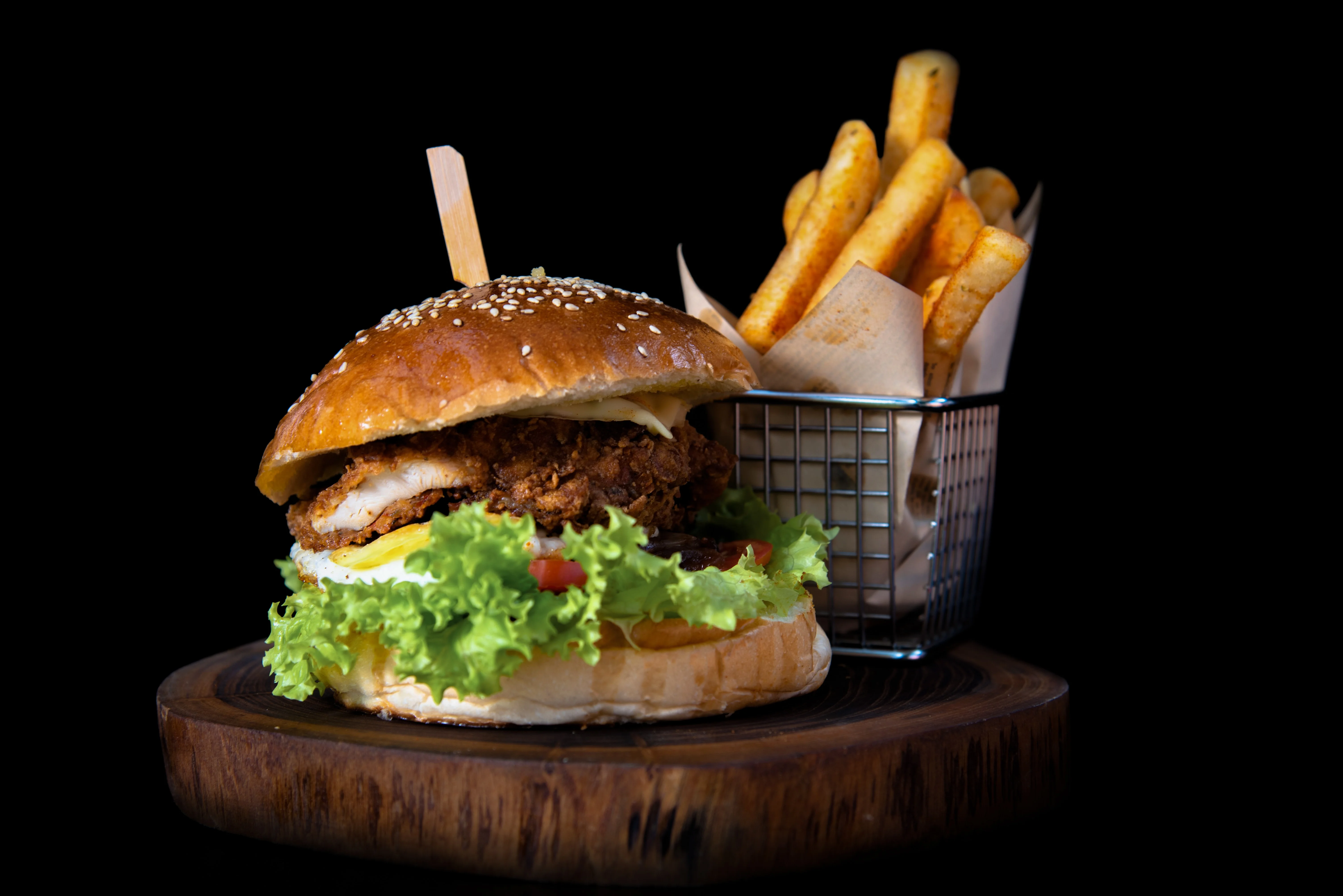 A chicken sandwich and some fries