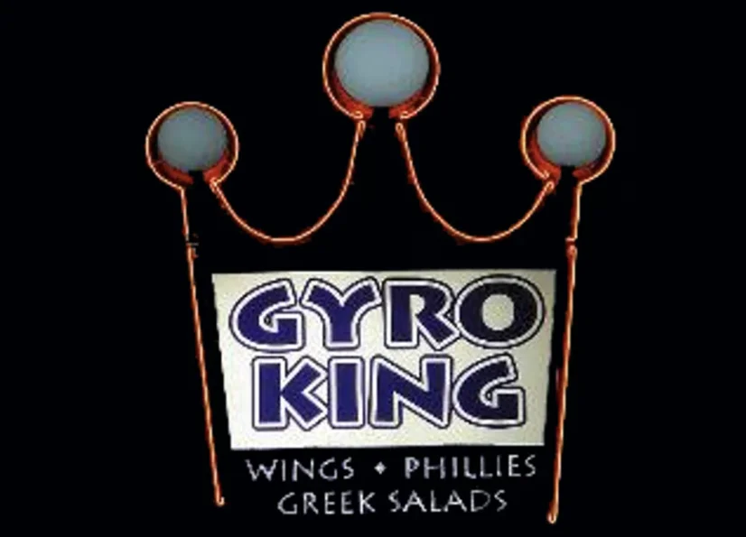 Logo of Gyro King featuring wings, phillies, and Greek salads