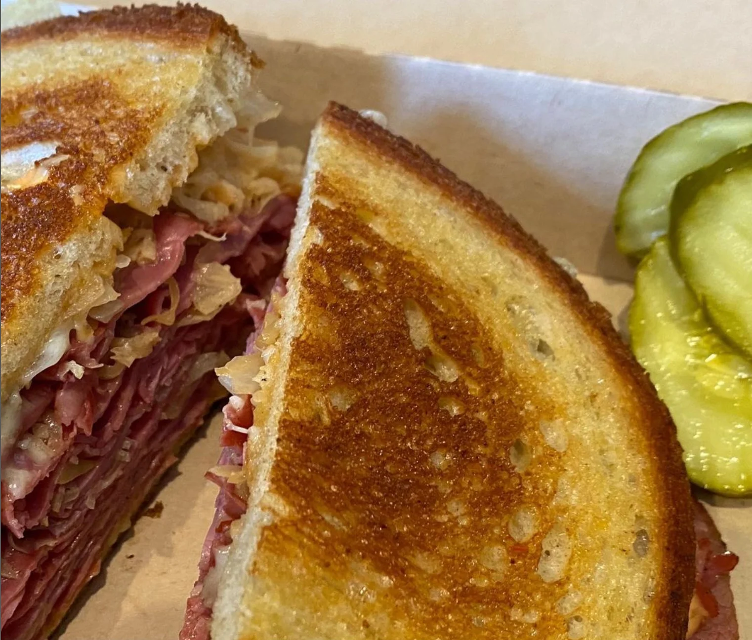 Classic Reuben sandwich with corned beef and sauerkraut