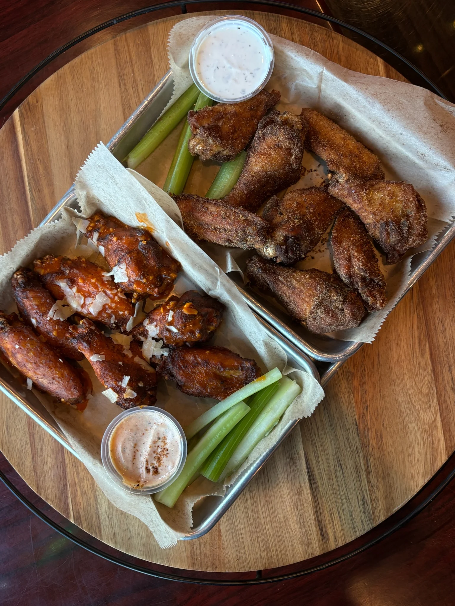 Crispy chicken wings with dipping sauces