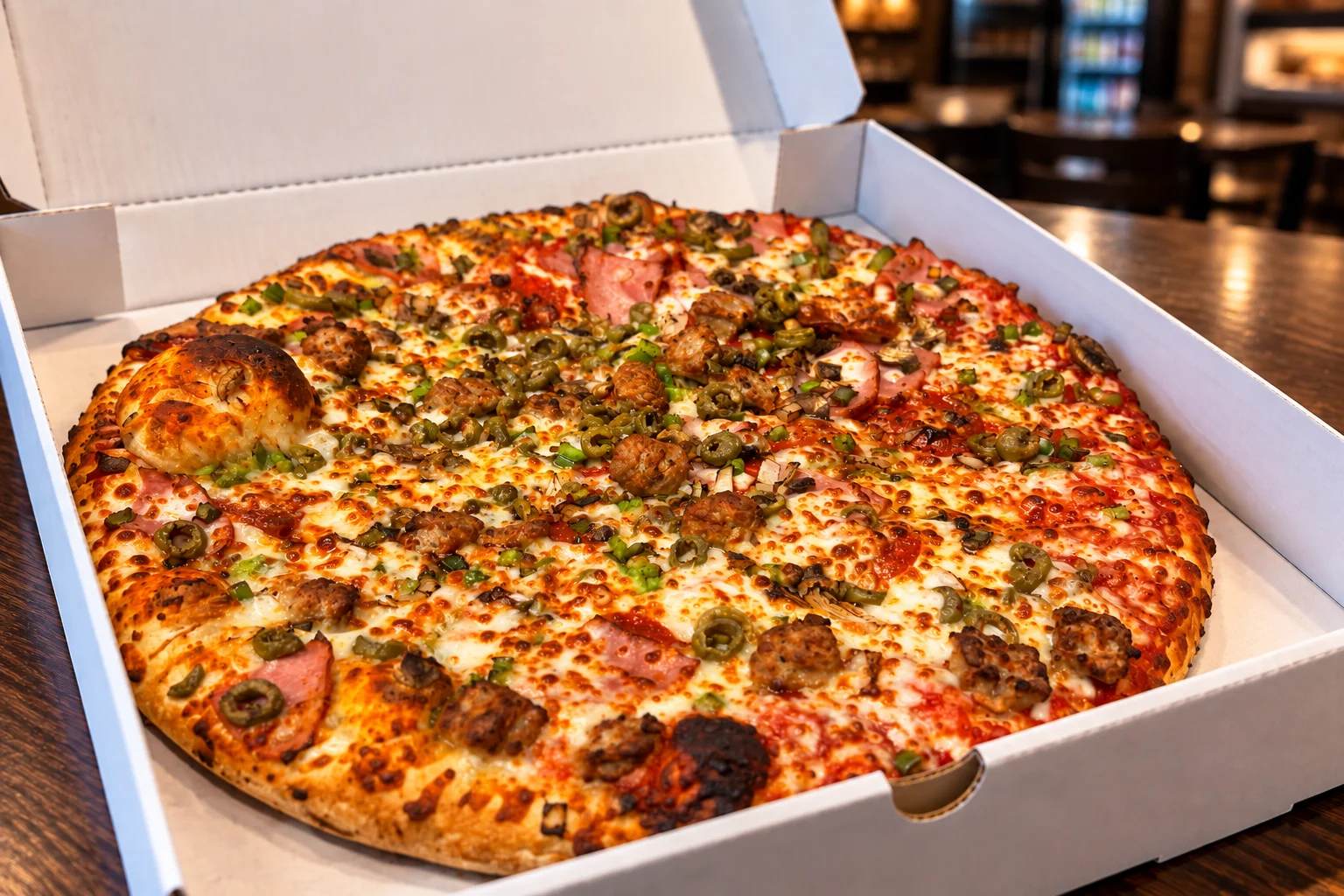 Delicious pepperoni pizza in a takeout box