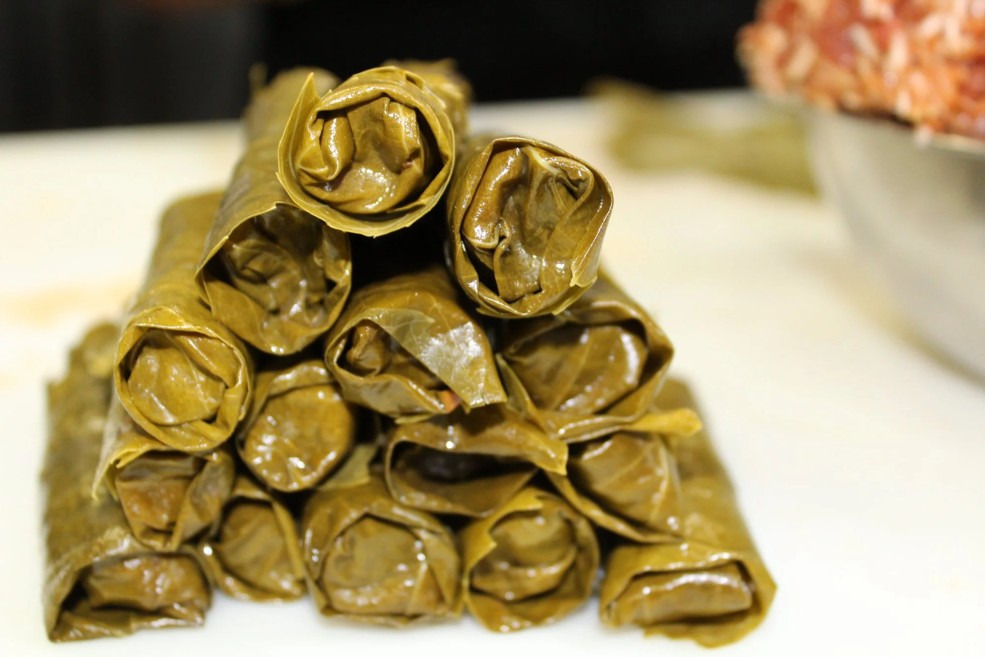 Platter of hand-rolled grape leaves from Khoury's catering menu