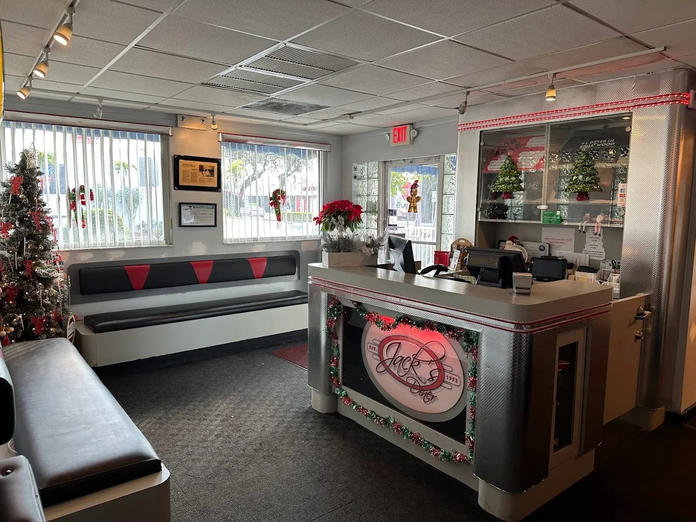 Dining room and front counter inside Jack's Hollywood Diner in Hollywood, Florida.