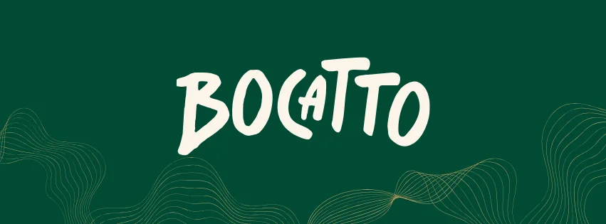 Logo of Bocatto with elegant wave design on a green background