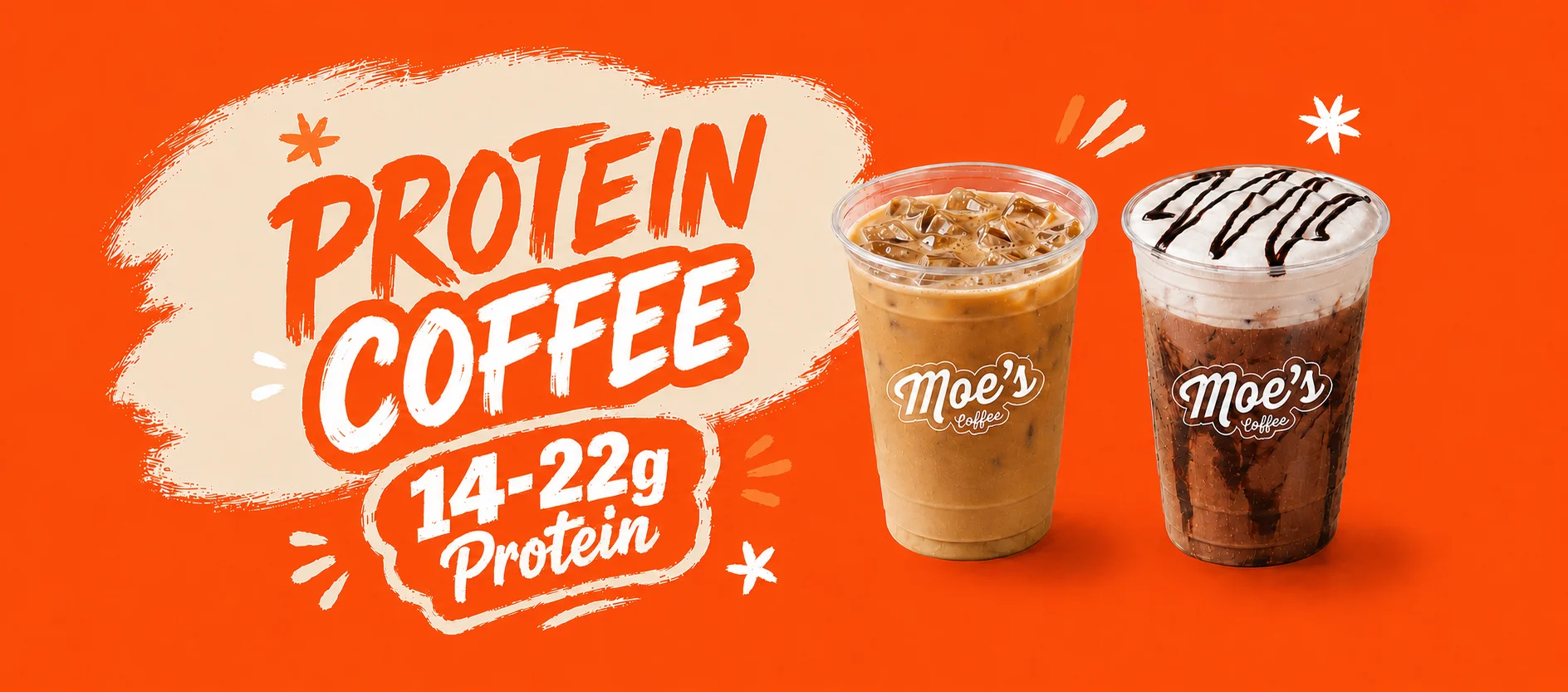 Iced protein coffee drinks from Moe's Coffee