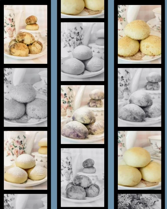 Assorted Chinese bao buns on a decorative plate