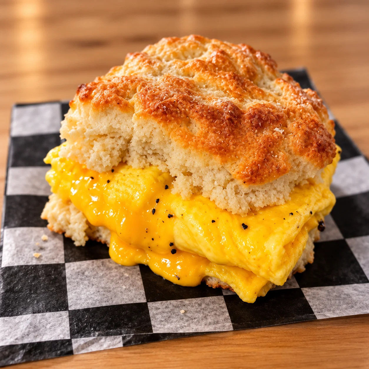 Southern biscuit breakfast sandwich with egg and melted cheese