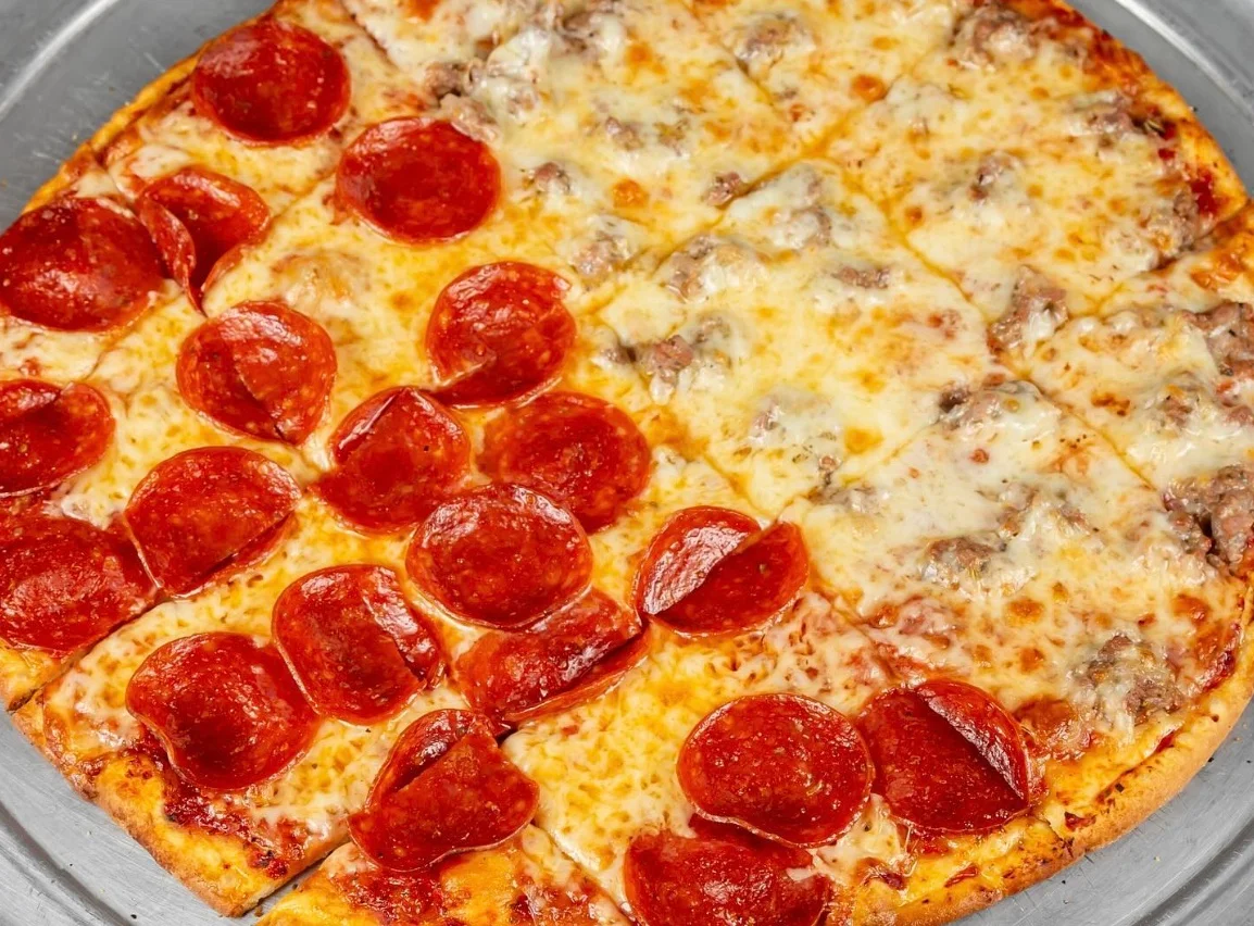 Pepperoni and sausage pizza, a classic American favorite