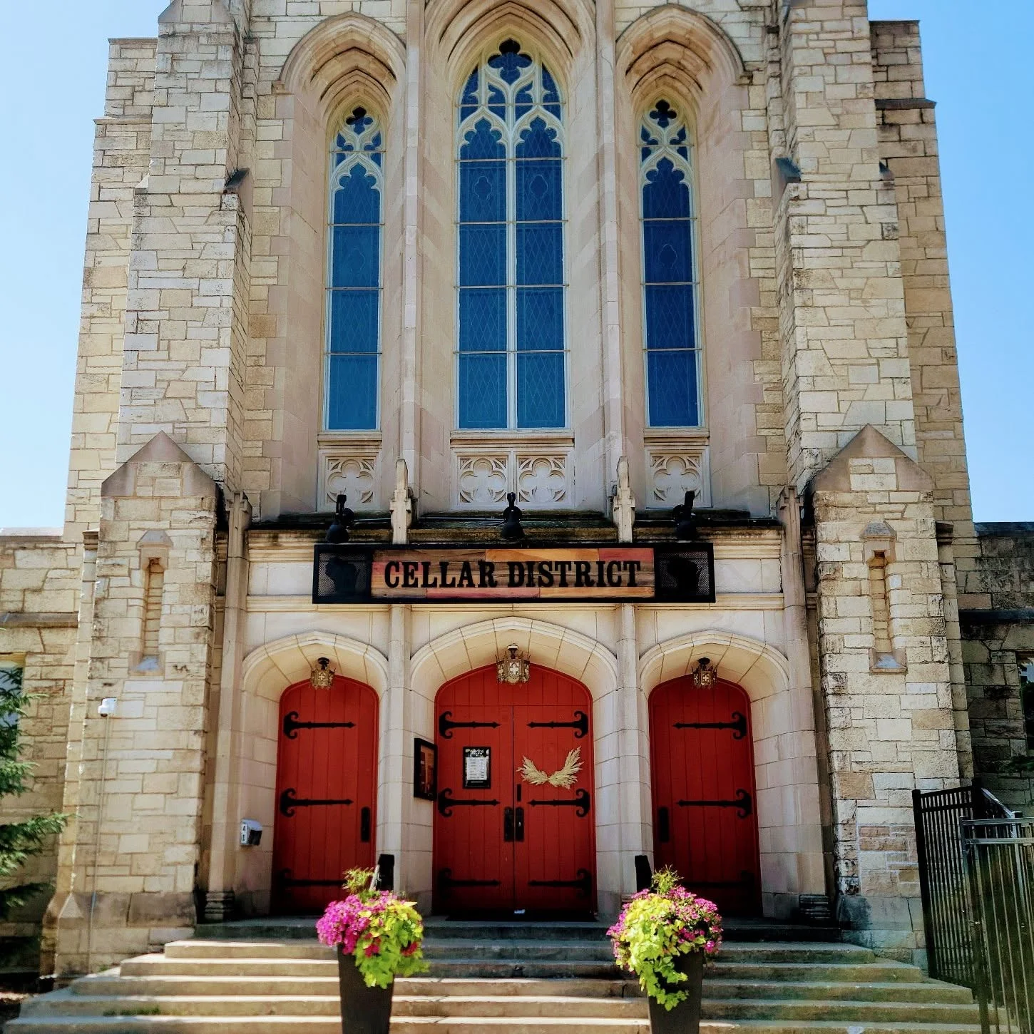 Historic building exterior of Cellar District restaurant