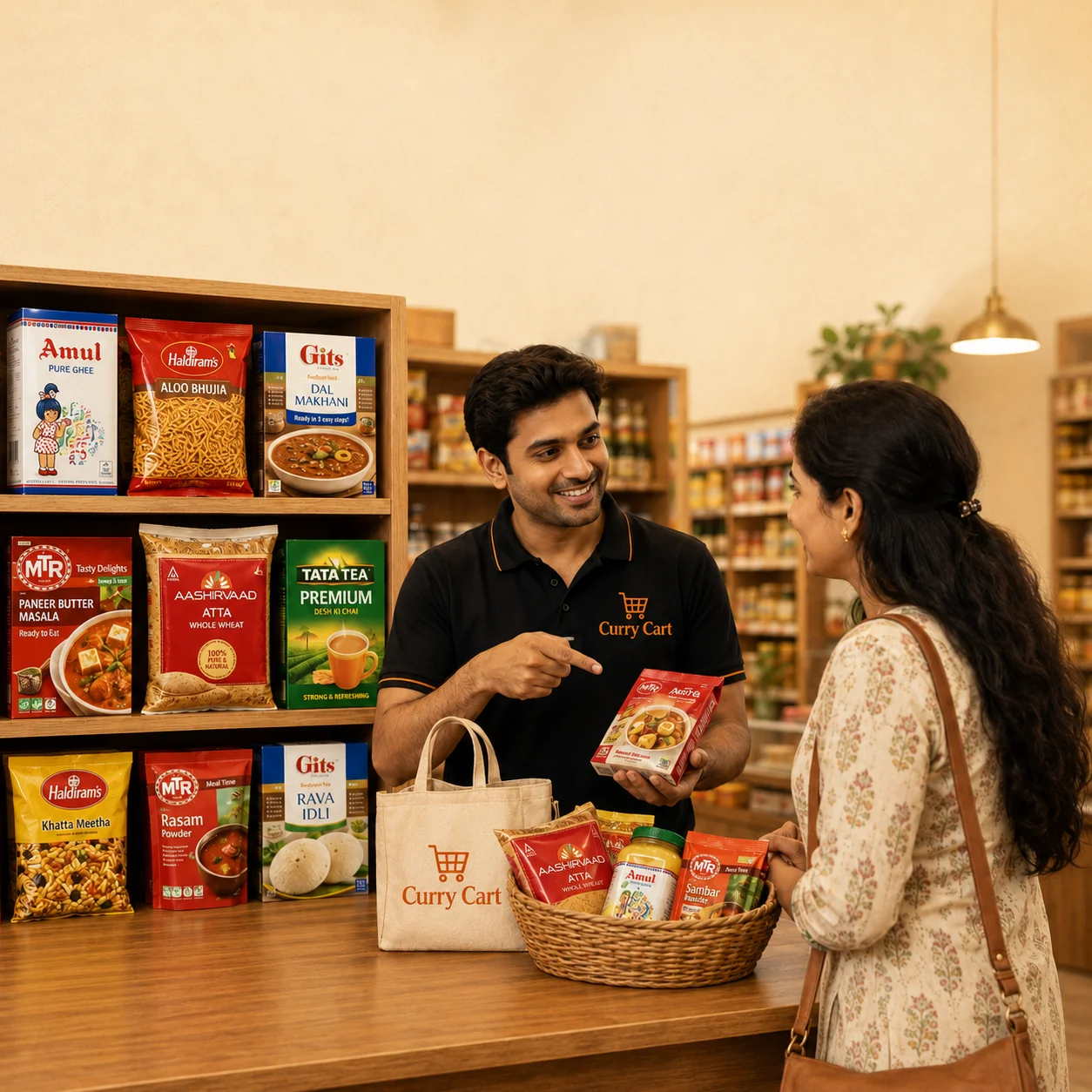 Customer exploring Indian grocery products at Curry Cart