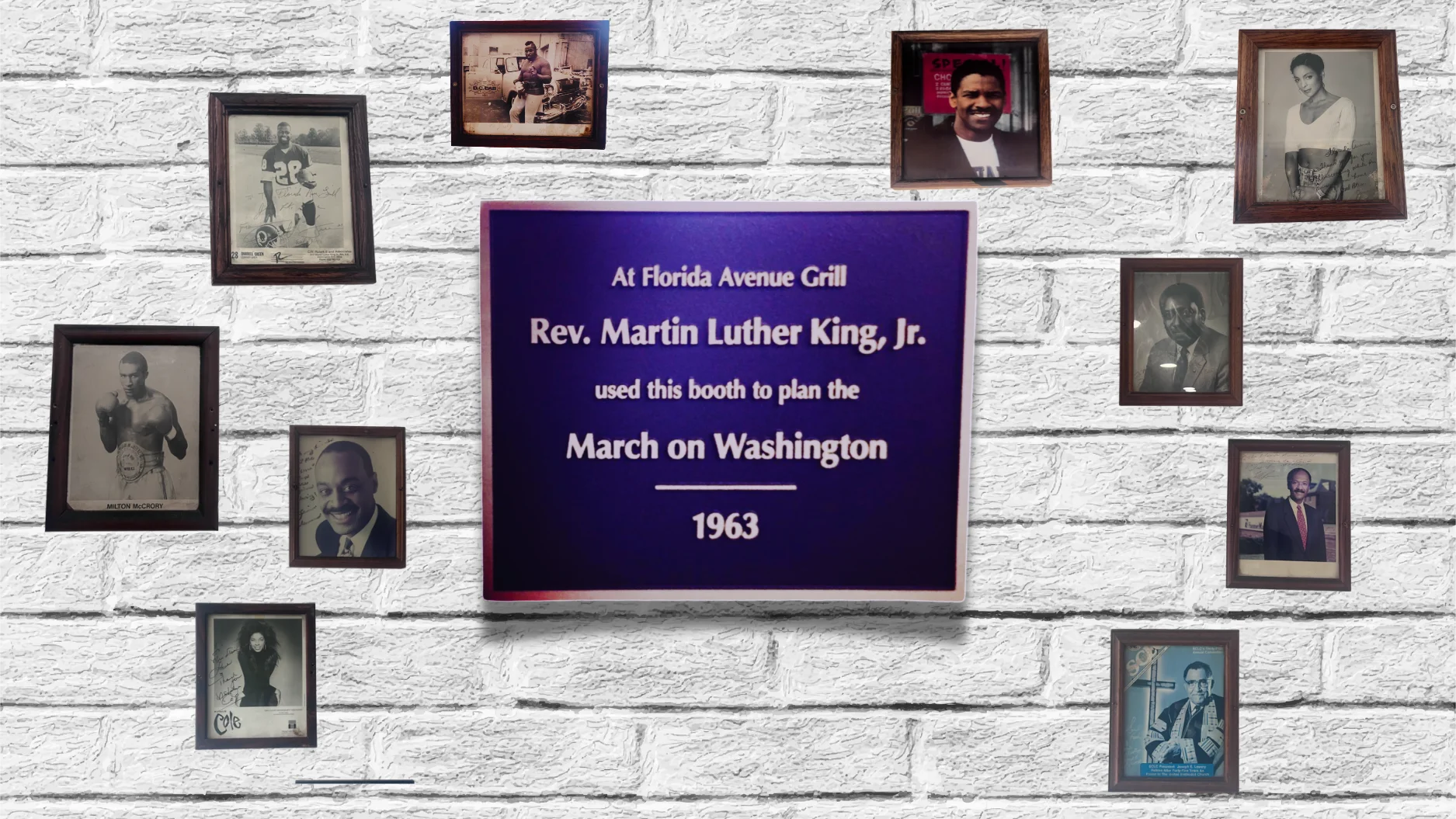 Historical restaurant plaque commemorating a 1963 civil rights meeting