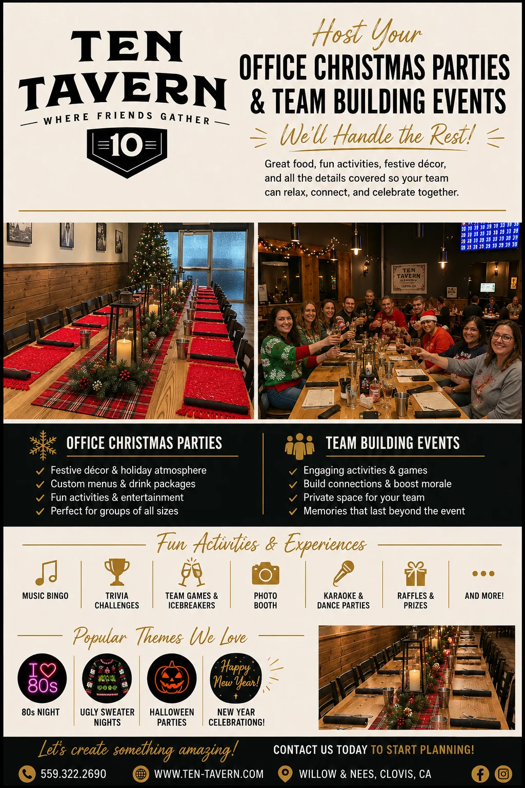 Festive restaurant setting for holiday parties