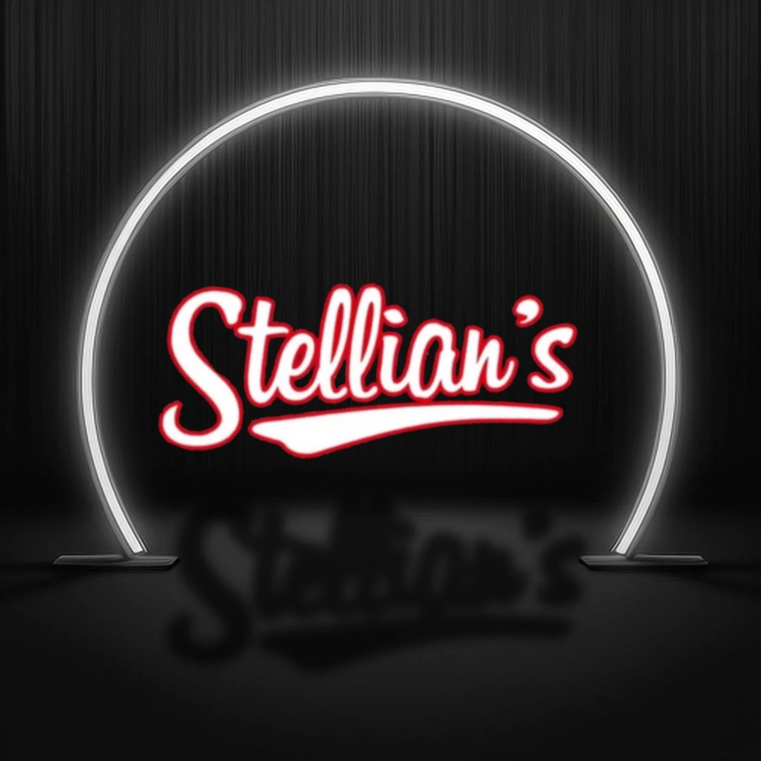 Stylish restaurant sign for Stellian's with neon lighting