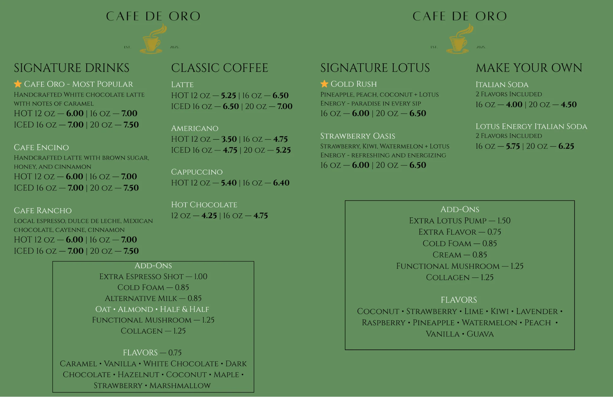 Colorful restaurant menu featuring various dishes and drinks.