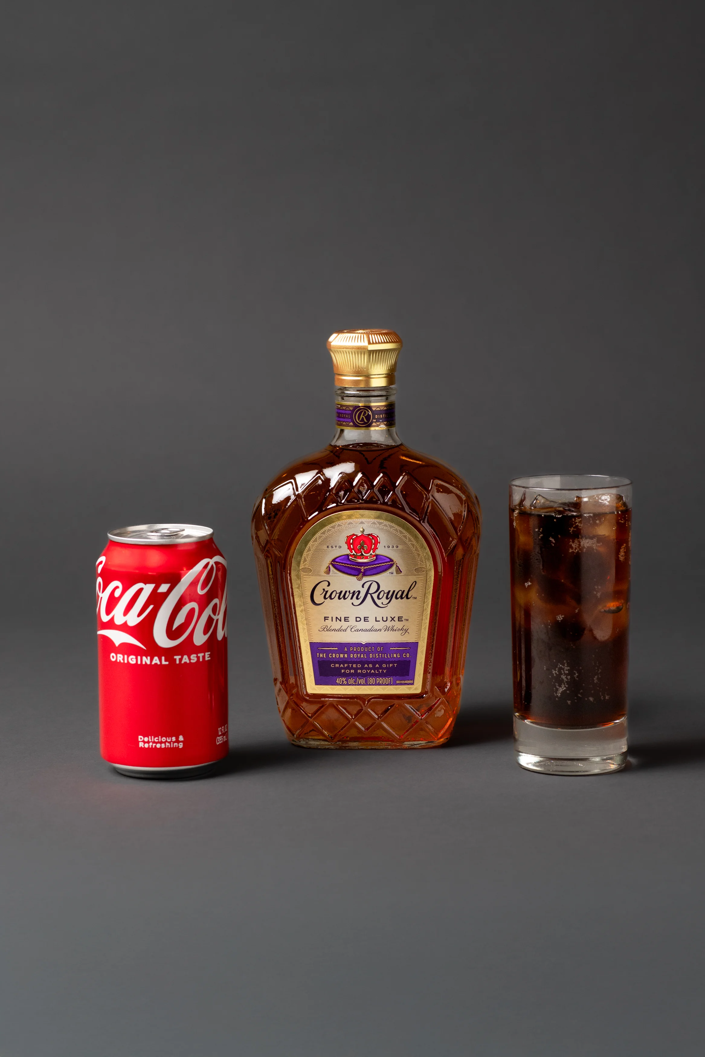 Crown Royal whiskey and Coca-Cola cocktail