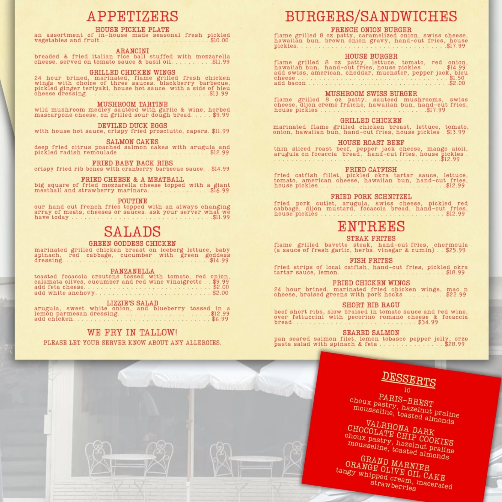 Dinner menu featuring a variety of delicious dishes.