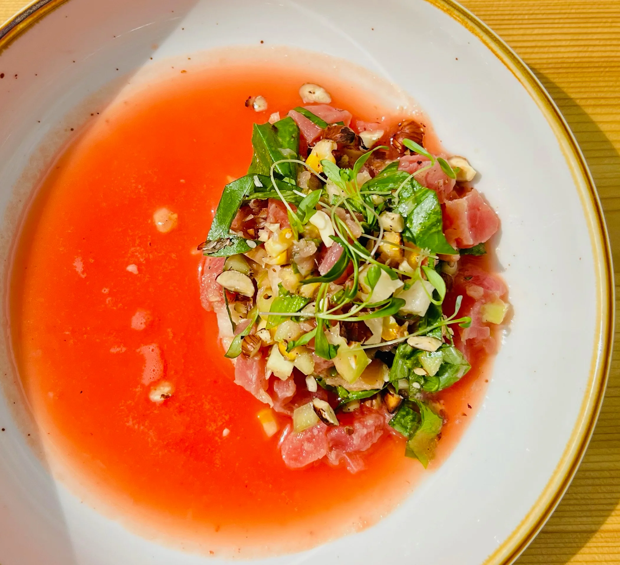 Tuna tartare with watermelon and herbs