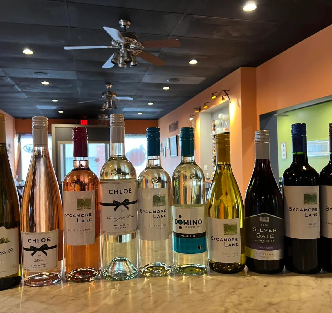 Selection of wines displayed in a cozy restaurant setting