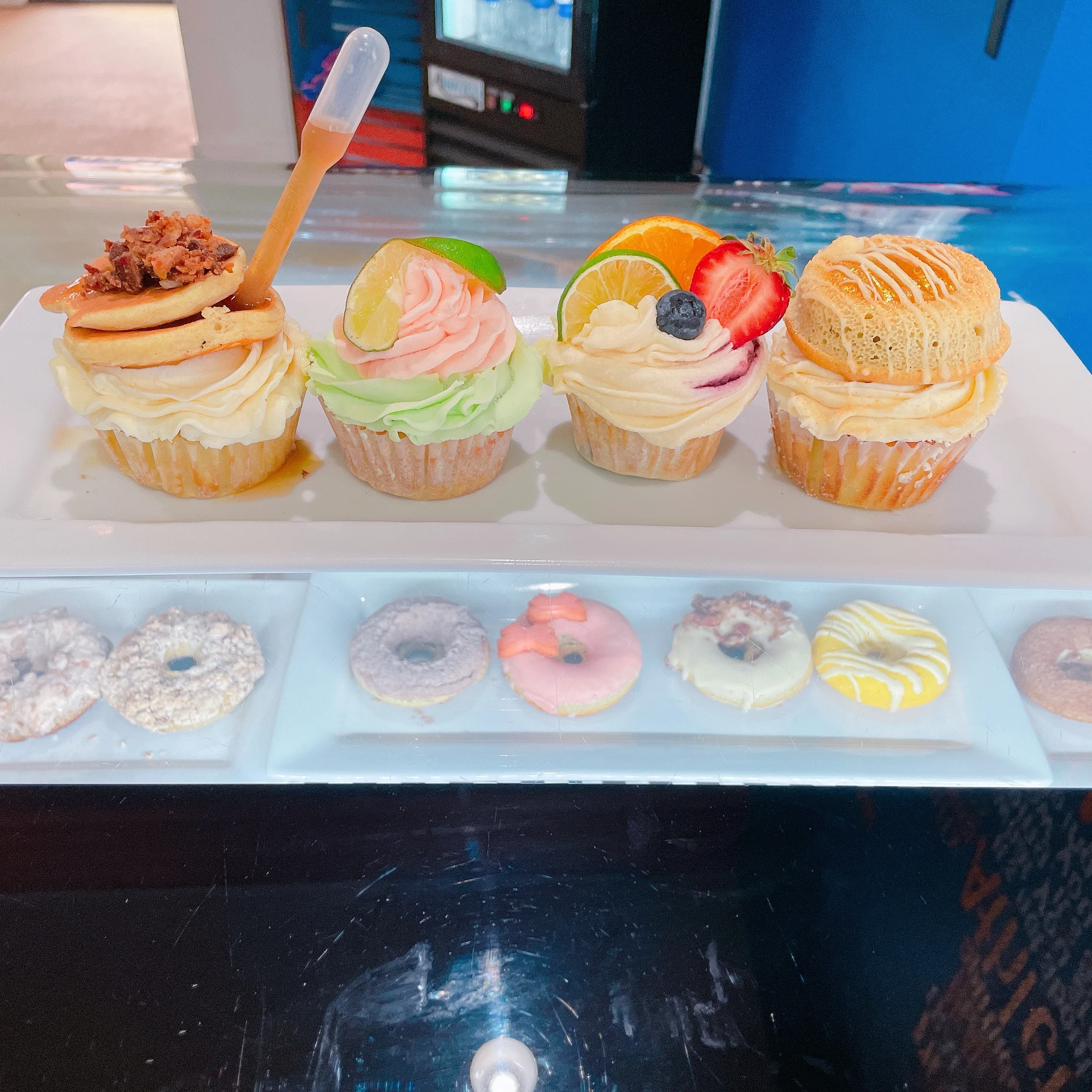 Colorful gourmet cupcakes with unique toppings