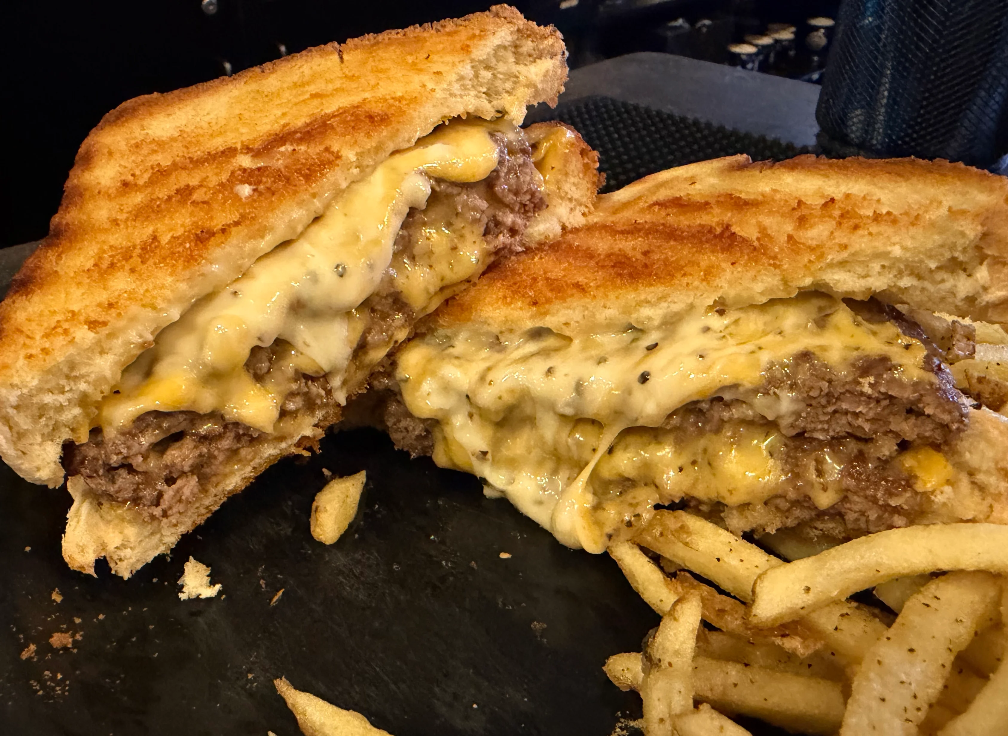 Restoration Brew Worx Patty Melt with hand cut fries