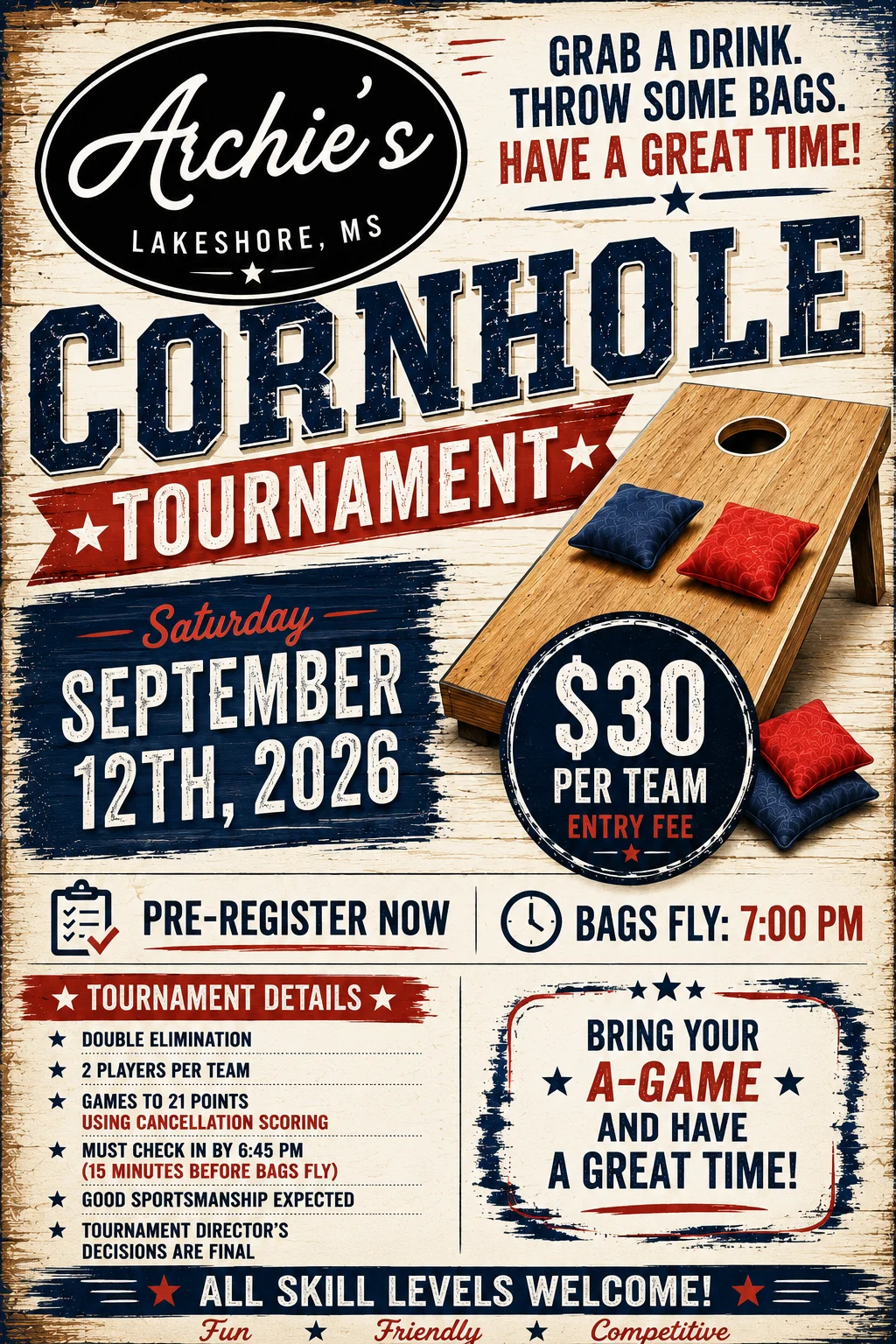 Live music event poster featuring crawfish and band details