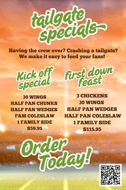 Tailgate specials menu for game day gatherings