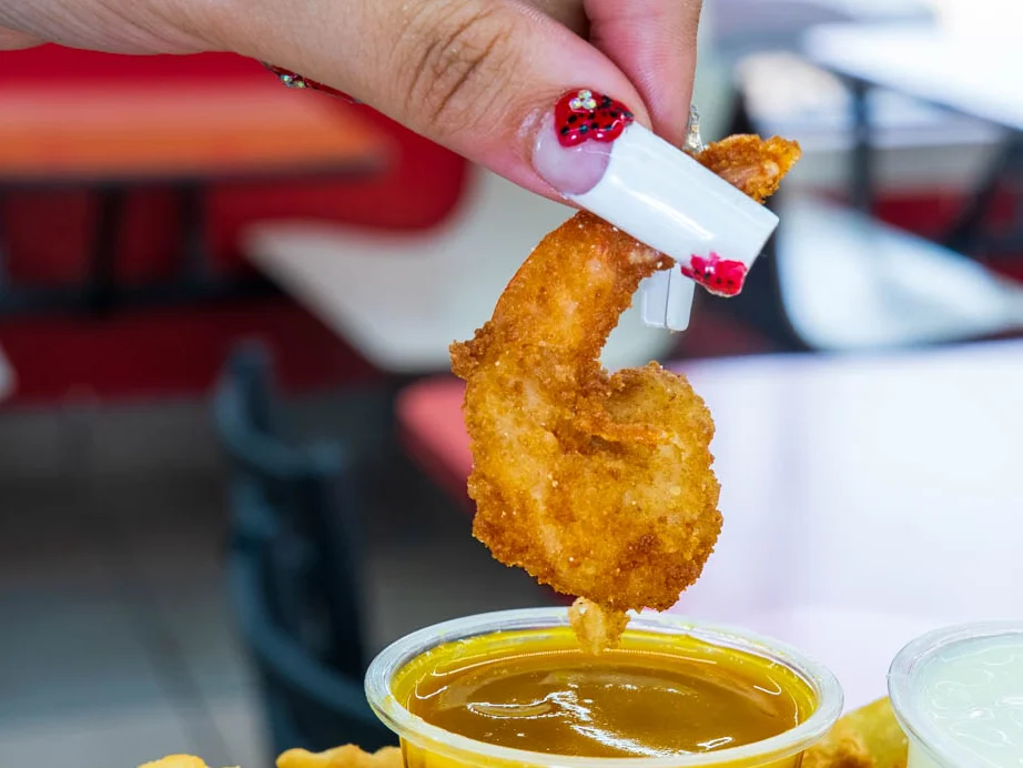 Crispy fried shrimp with dipping sauces
