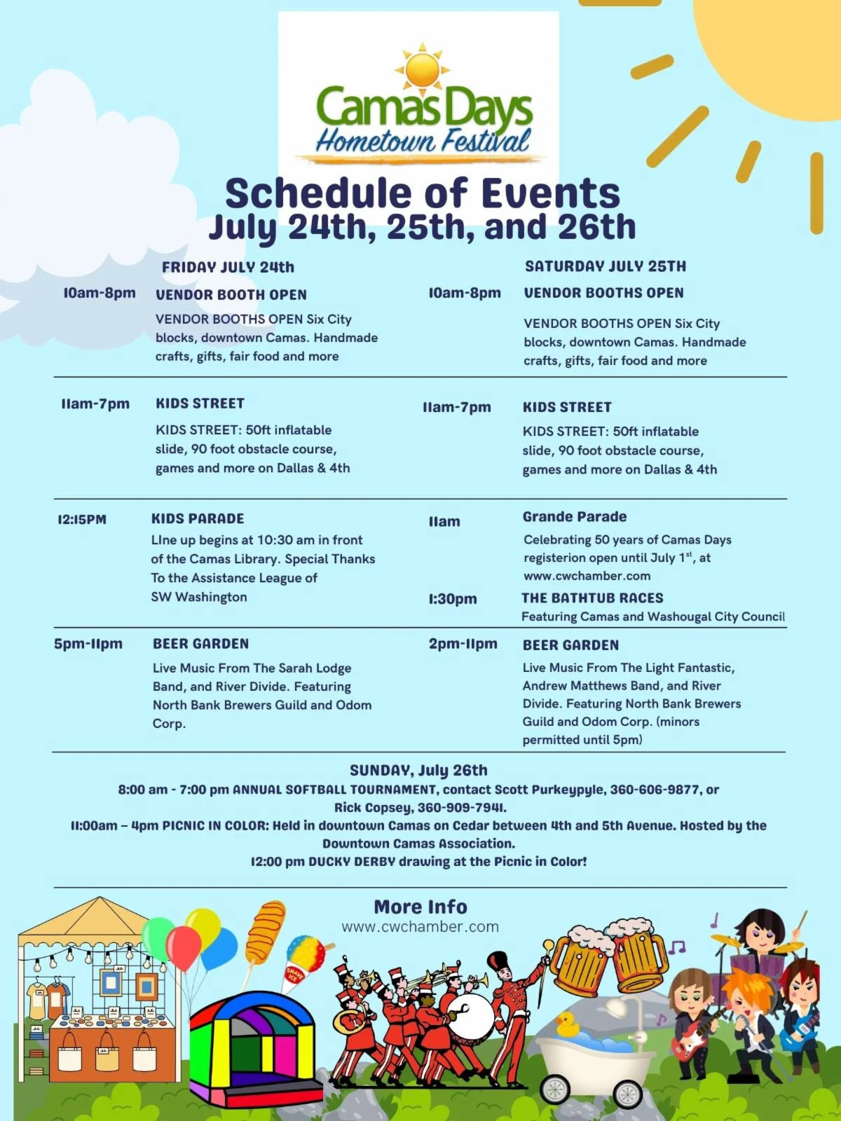 Camas Days Hometown Festival event schedule for July 24-26
