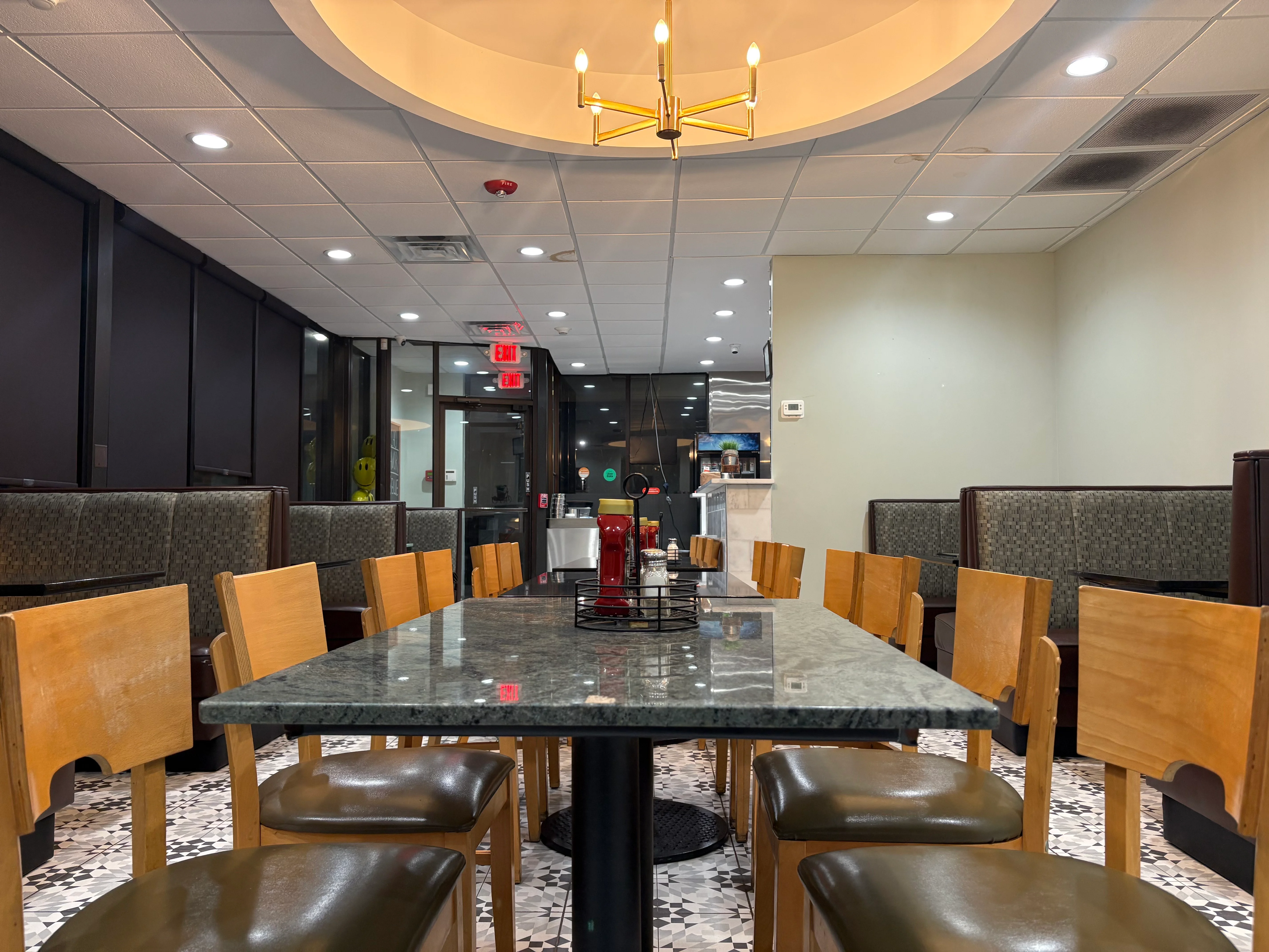 Cozy restaurant interior with modern decor and seating
