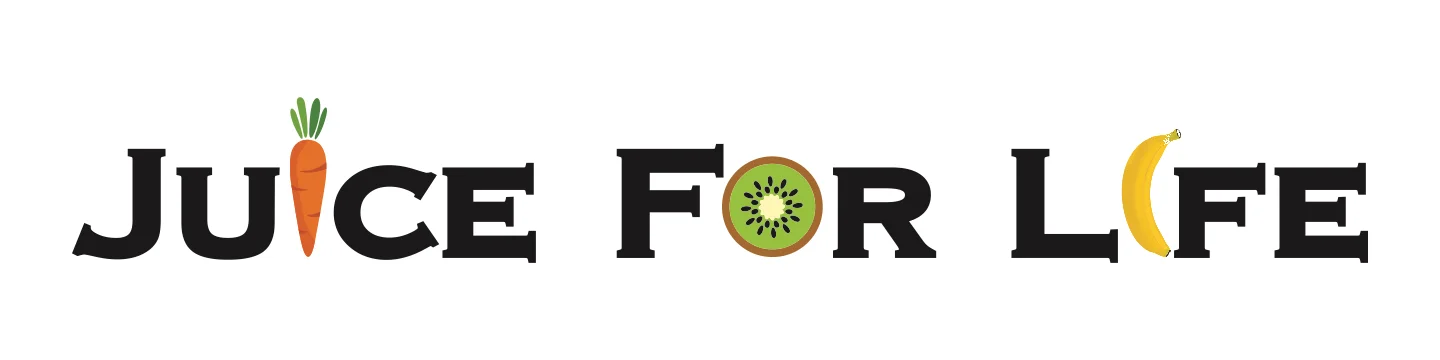 Logo for Juice For Life featuring vibrant fruit and vegetable designs