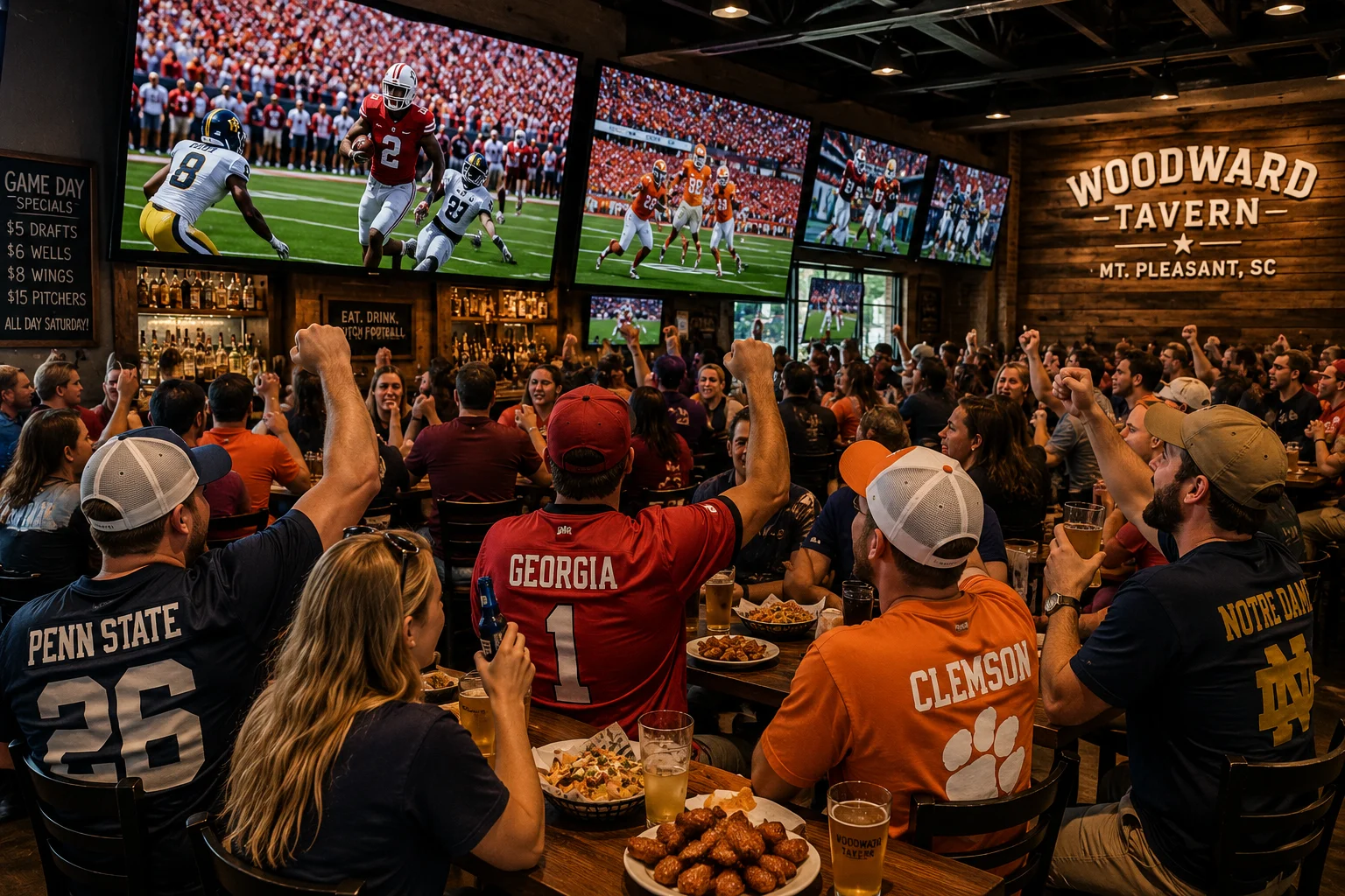 College football watch parties at Woodward Tavern in Mount Pleasant SC